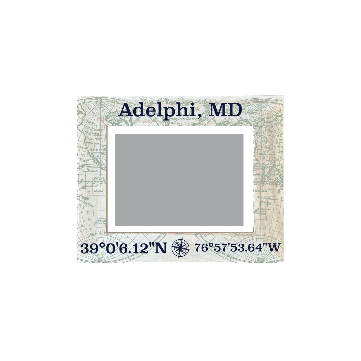 Adelphi Maryland Souvenir Wooden Photo Frame Compass Coordinates Design Matted To 4 X 6