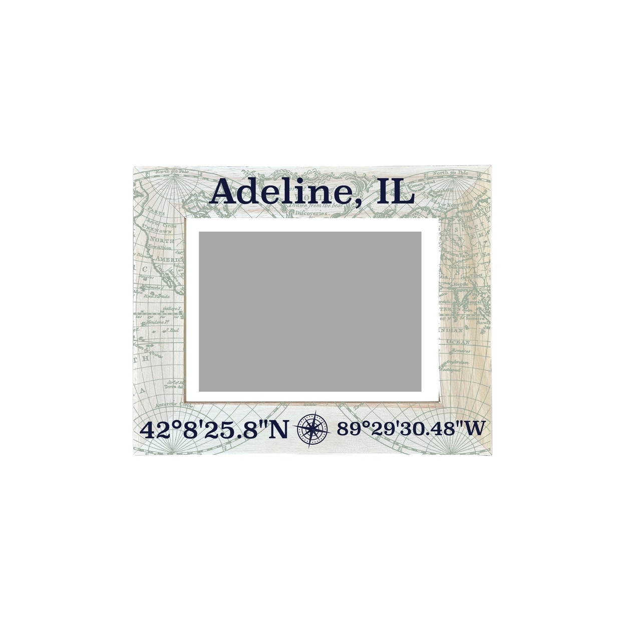Adeline Illinois Souvenir Wooden Photo Frame Compass Coordinates Design Matted To 4 X 6