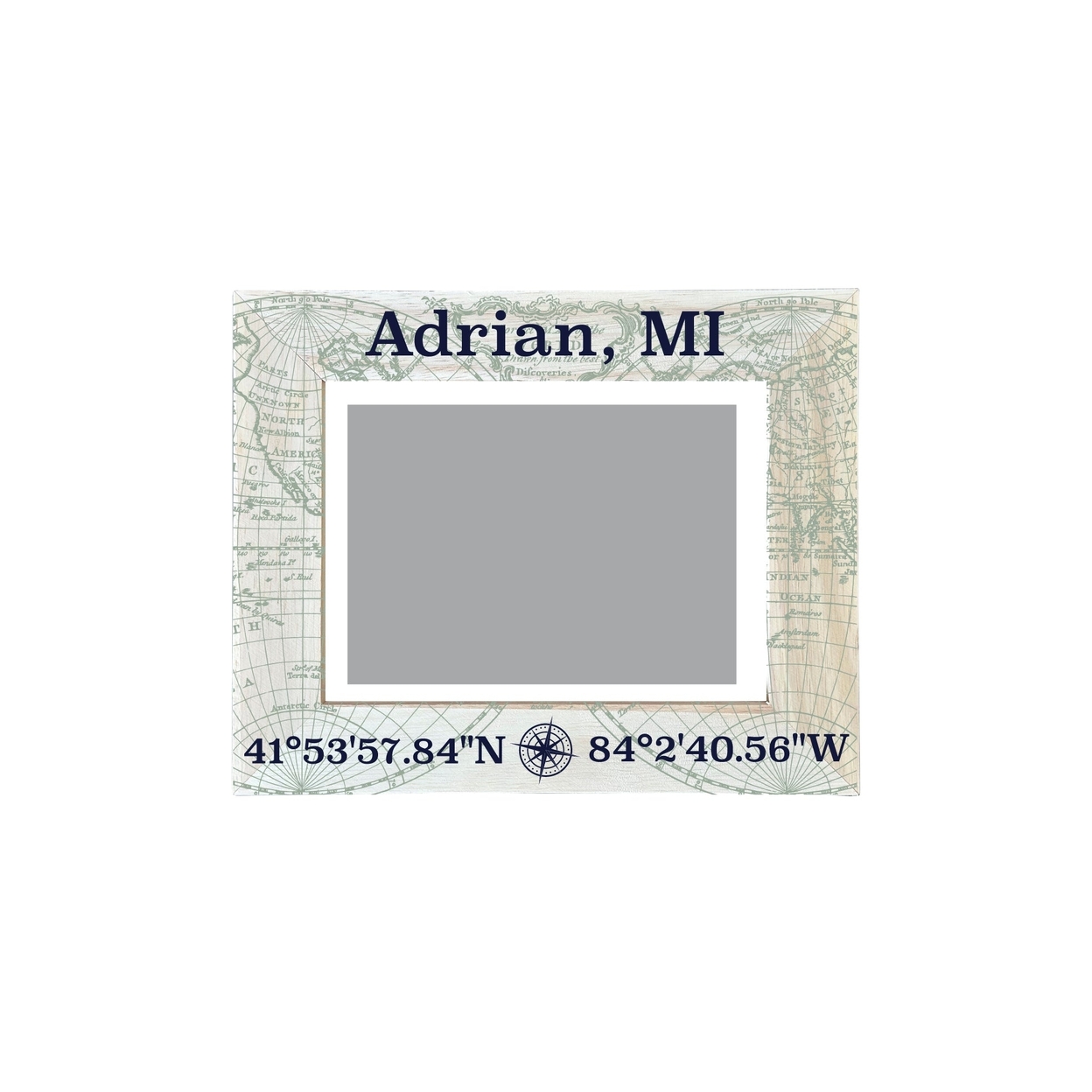 Adrian Michigan Souvenir Wooden Photo Frame Compass Coordinates Design Matted To 4 X 6
