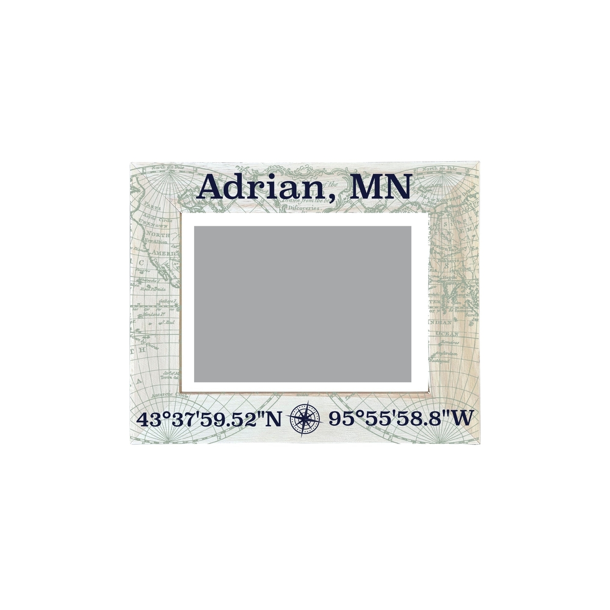 Adrian Minnesota Souvenir Wooden Photo Frame Compass Coordinates Design Matted To 4 X 6