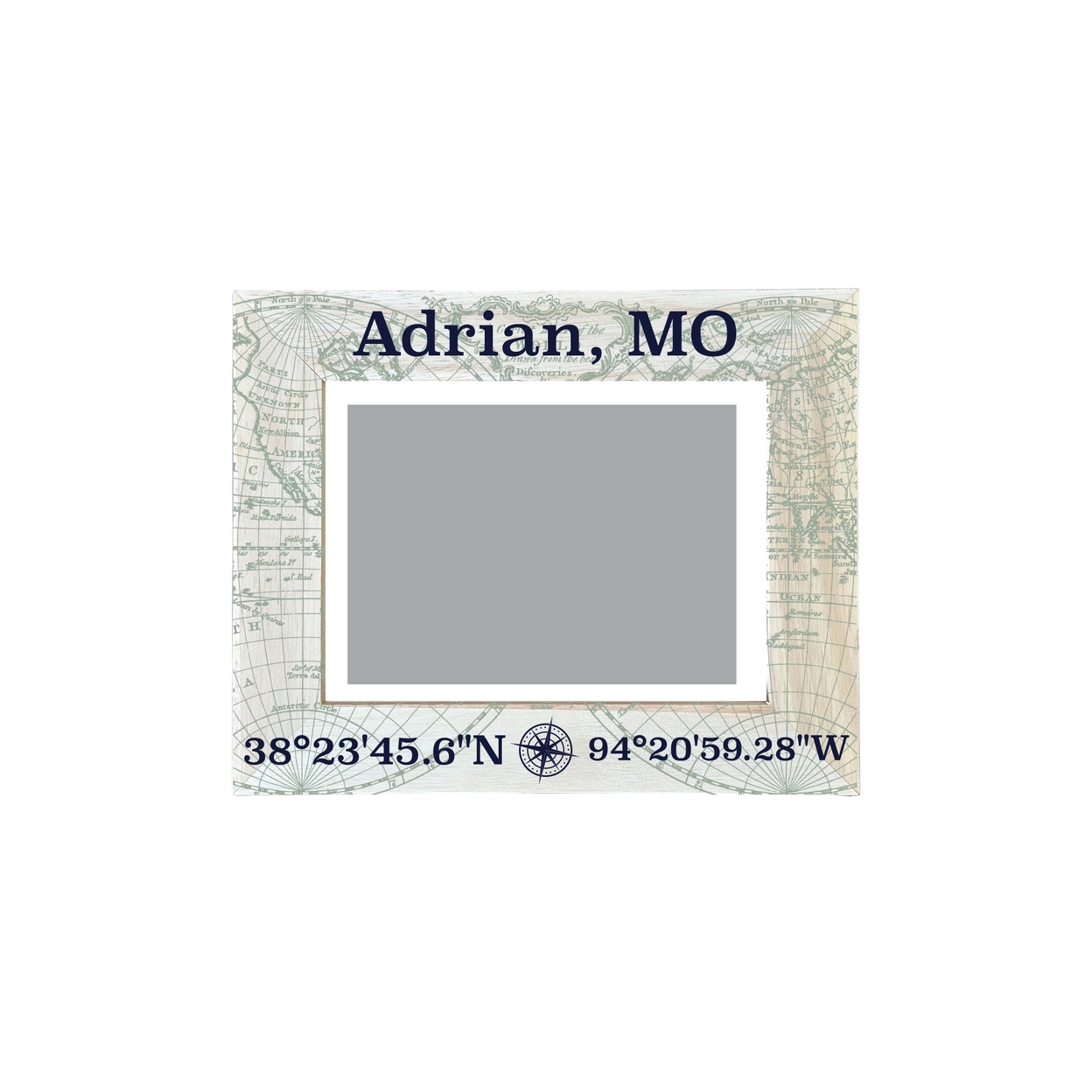 Adrian Missouri Souvenir Wooden Photo Frame Compass Coordinates Design Matted To 4 X 6