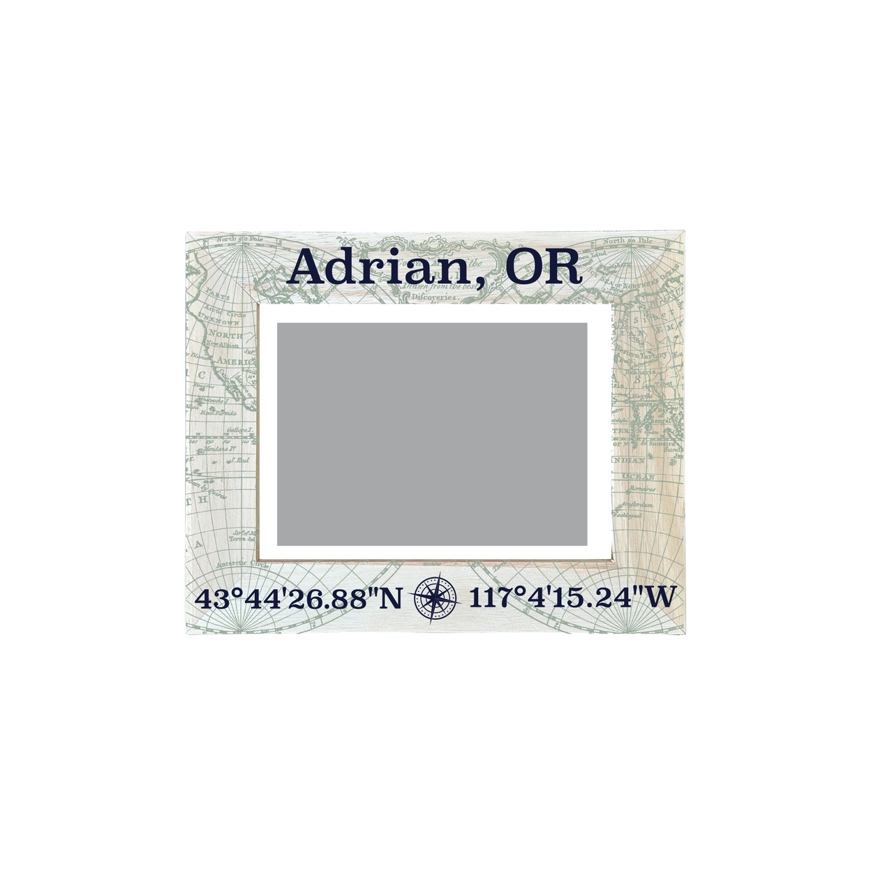 Adrian Oregon Souvenir Wooden Photo Frame Compass Coordinates Design Matted To 4 X 6