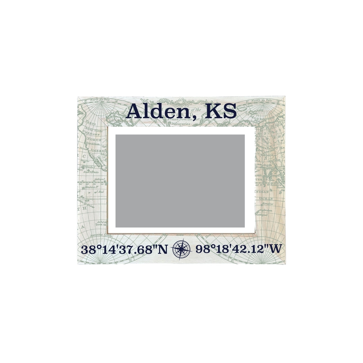 Alden Kansas Souvenir Wooden Photo Frame Compass Coordinates Design Matted To 4 X 6
