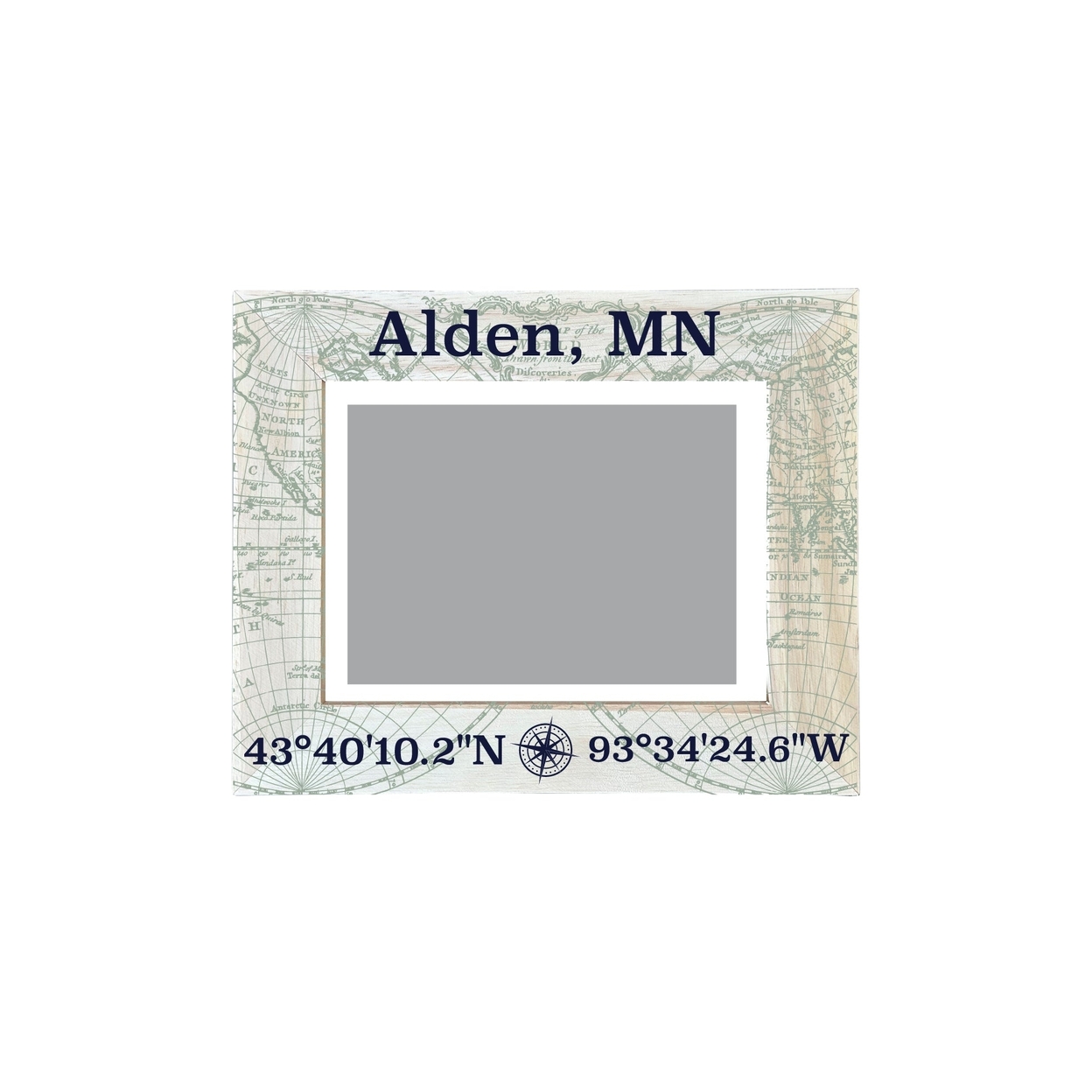 Alden Minnesota Souvenir Wooden Photo Frame Compass Coordinates Design Matted To 4 X 6