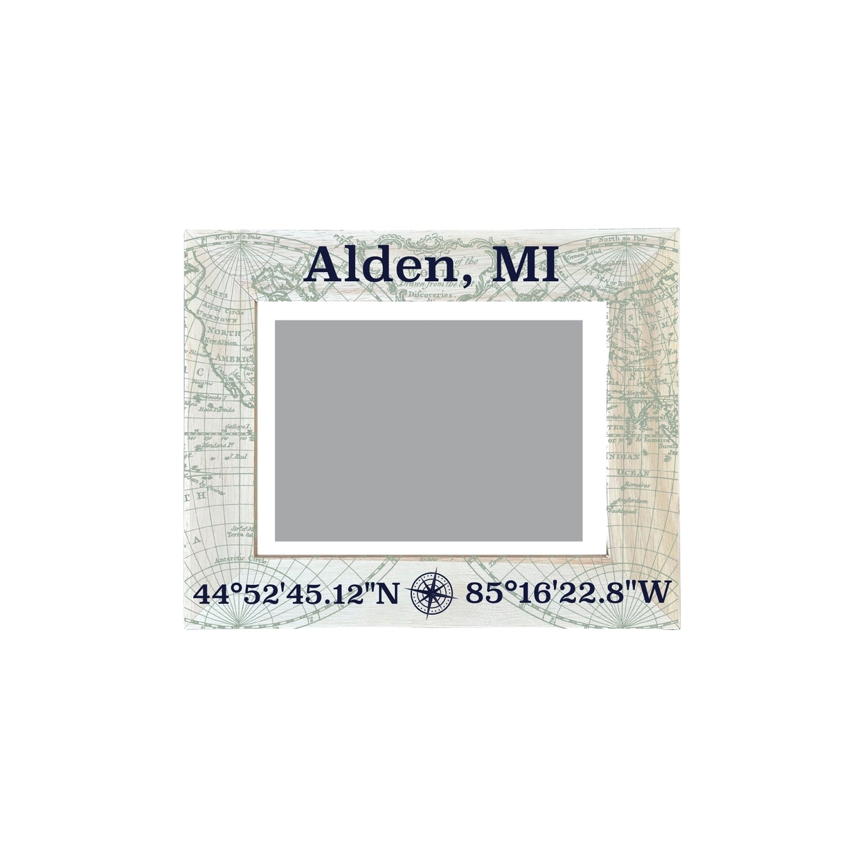 Alden Michigan Souvenir Wooden Photo Frame Compass Coordinates Design Matted To 4 X 6