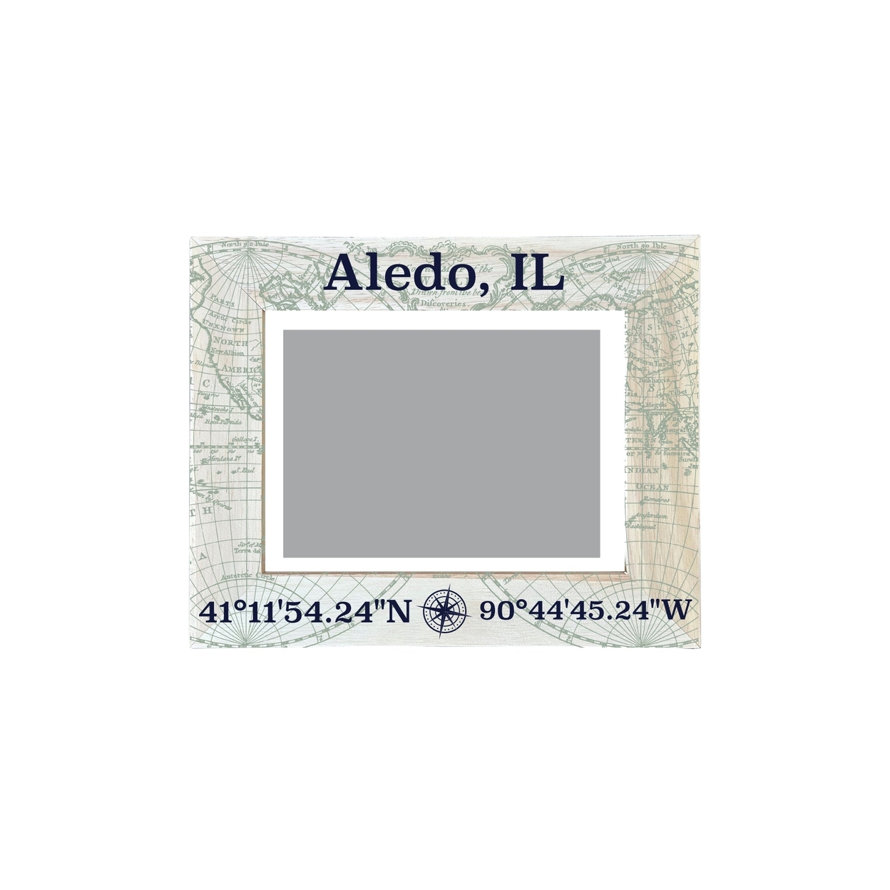 Aledo Illinois Souvenir Wooden Photo Frame Compass Coordinates Design Matted To 4 X 6