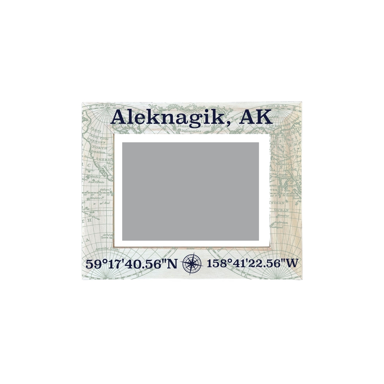 Aleknagik Alaska Souvenir Wooden Photo Frame Compass Coordinates Design Matted To 4 X 6