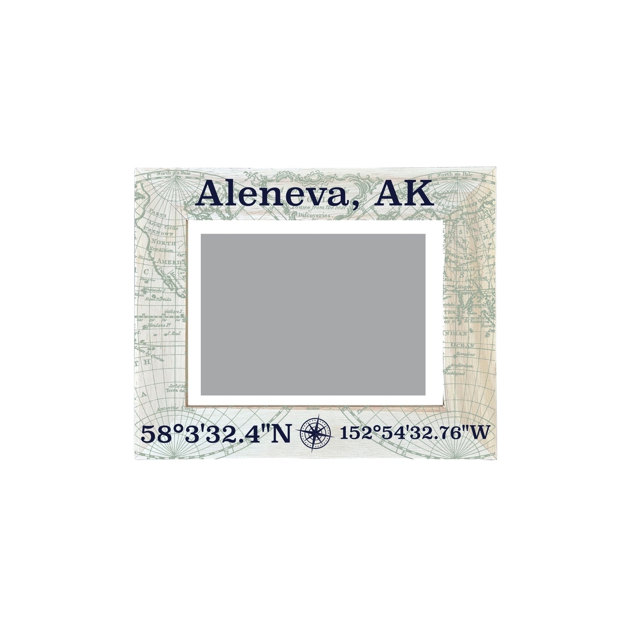 Aleneva Alaska Souvenir Wooden Photo Frame Compass Coordinates Design Matted To 4 X 6