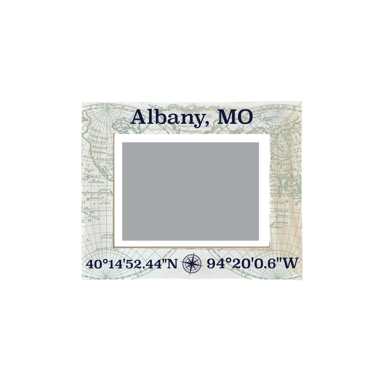Albany Missouri Souvenir Wooden Photo Frame Compass Coordinates Design Matted To 4 X 6