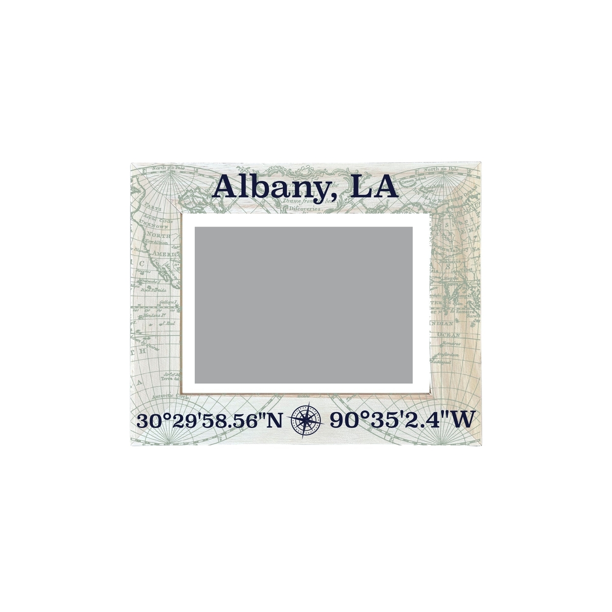 Albany Louisiana Souvenir Wooden Photo Frame Compass Coordinates Design Matted To 4 X 6