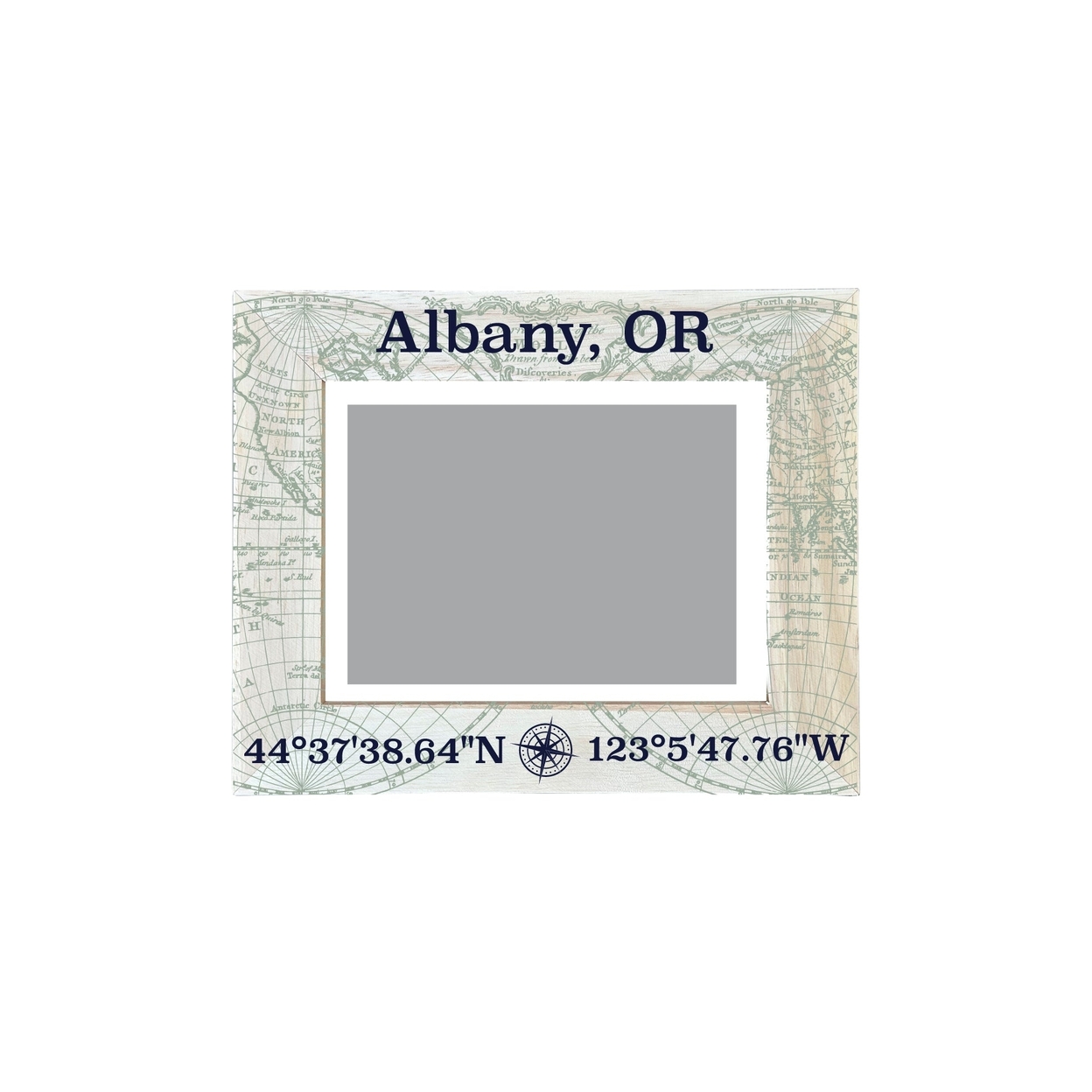 Albany Oregon Souvenir Wooden Photo Frame Compass Coordinates Design Matted To 4 X 6