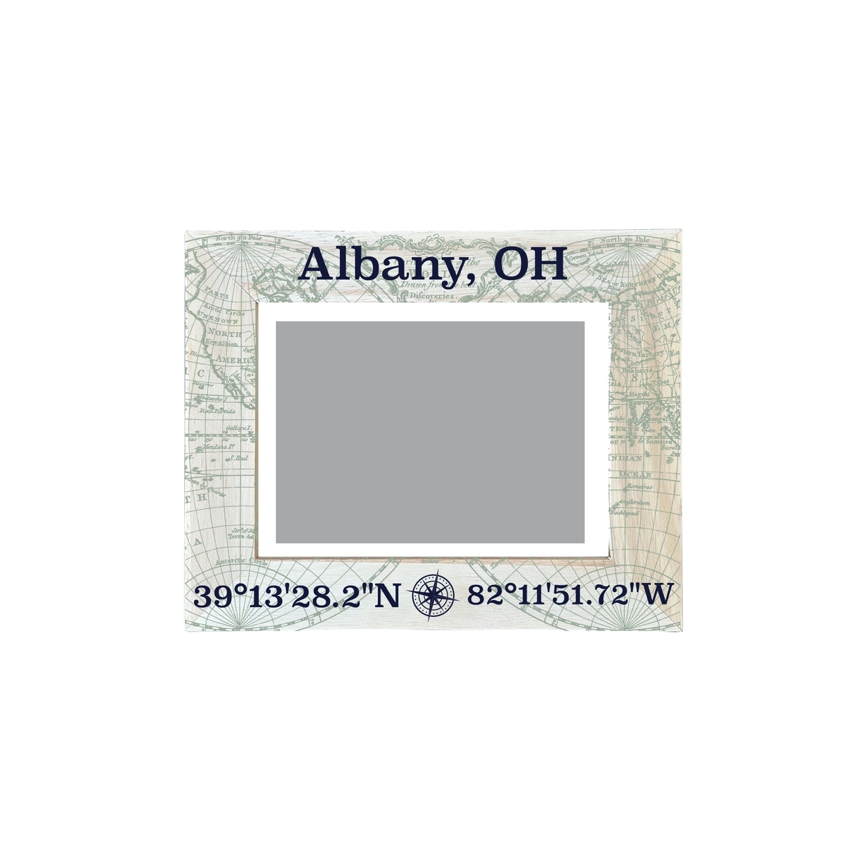 Albany Ohio Souvenir Wooden Photo Frame Compass Coordinates Design Matted To 4 X 6