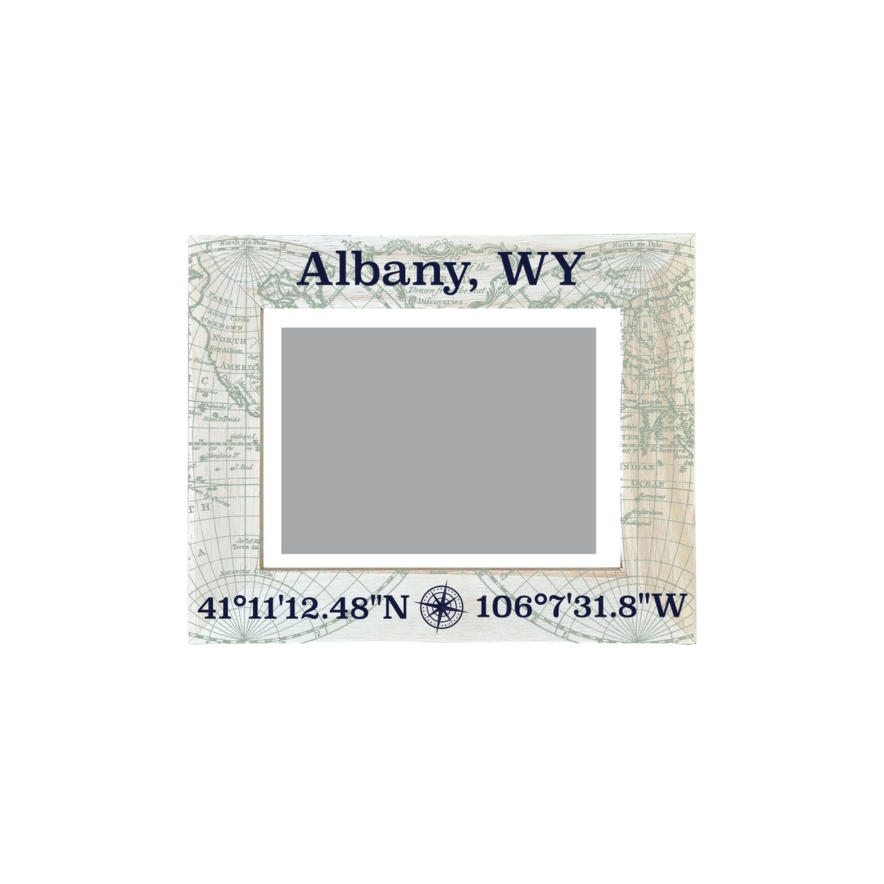 Albany Wyoming Souvenir Wooden Photo Frame Compass Coordinates Design Matted To 4 X 6
