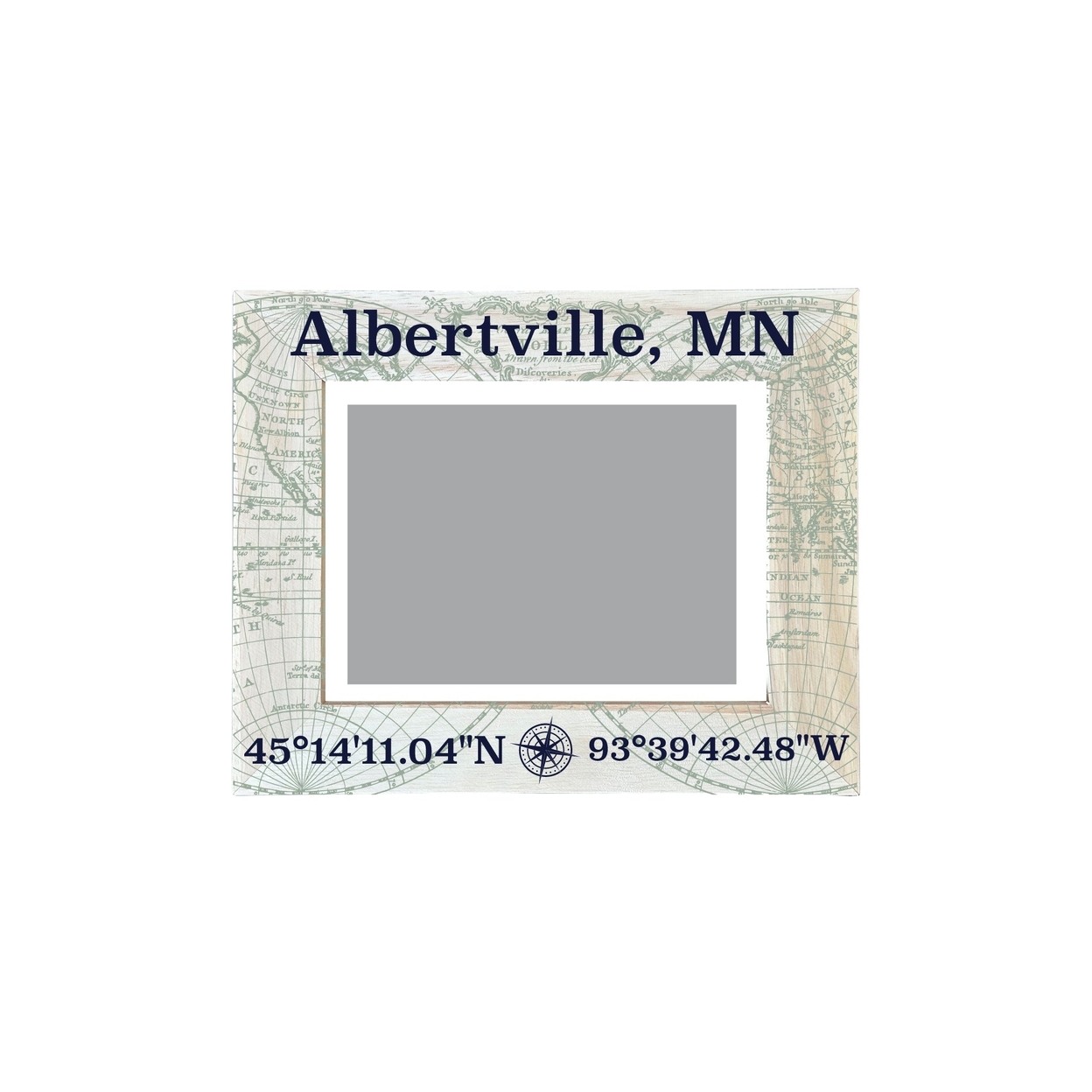 Albertville Minnesota Souvenir Wooden Photo Frame Compass Coordinates Design Matted To 4 X 6