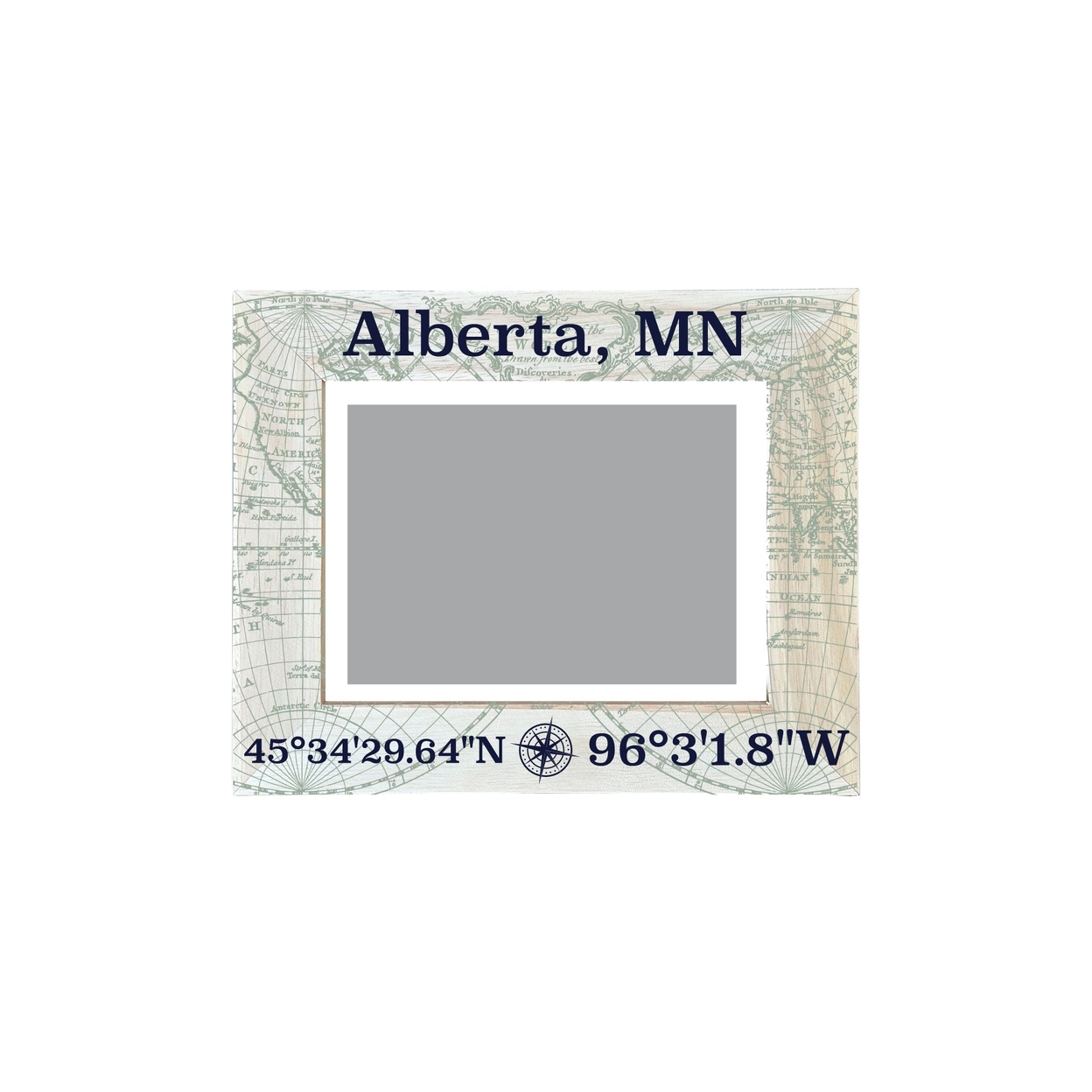 Alberta Minnesota Souvenir Wooden Photo Frame Compass Coordinates Design Matted To 4 X 6