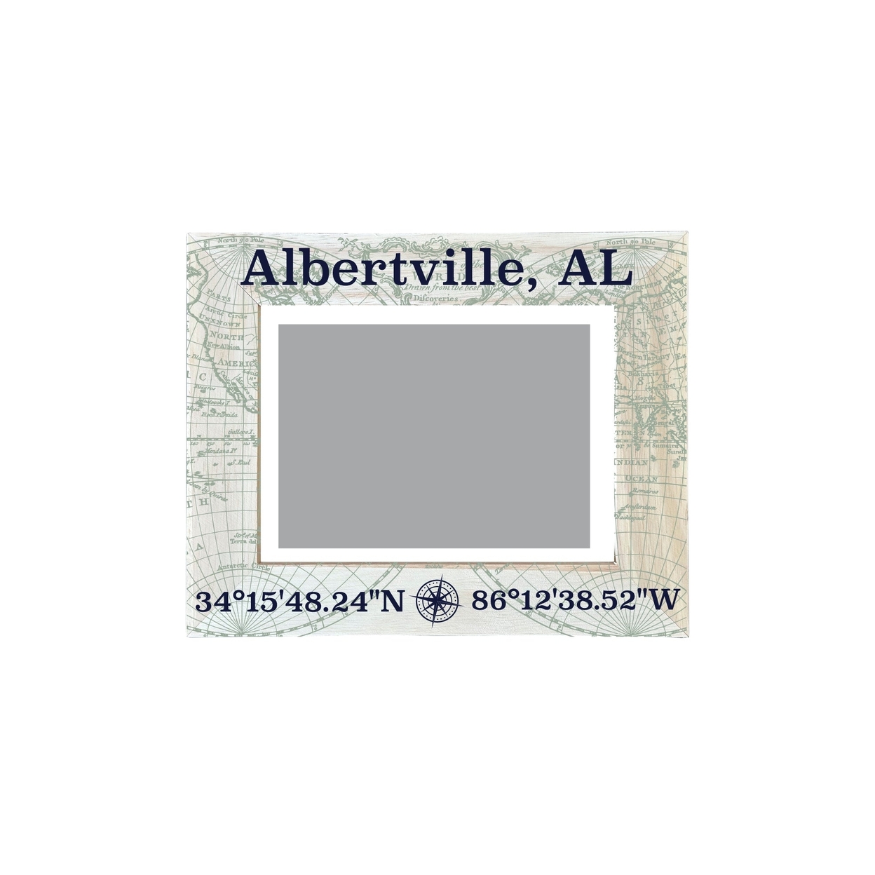 Albertville Alabama Souvenir Wooden Photo Frame Compass Coordinates Design Matted To 4 X 6
