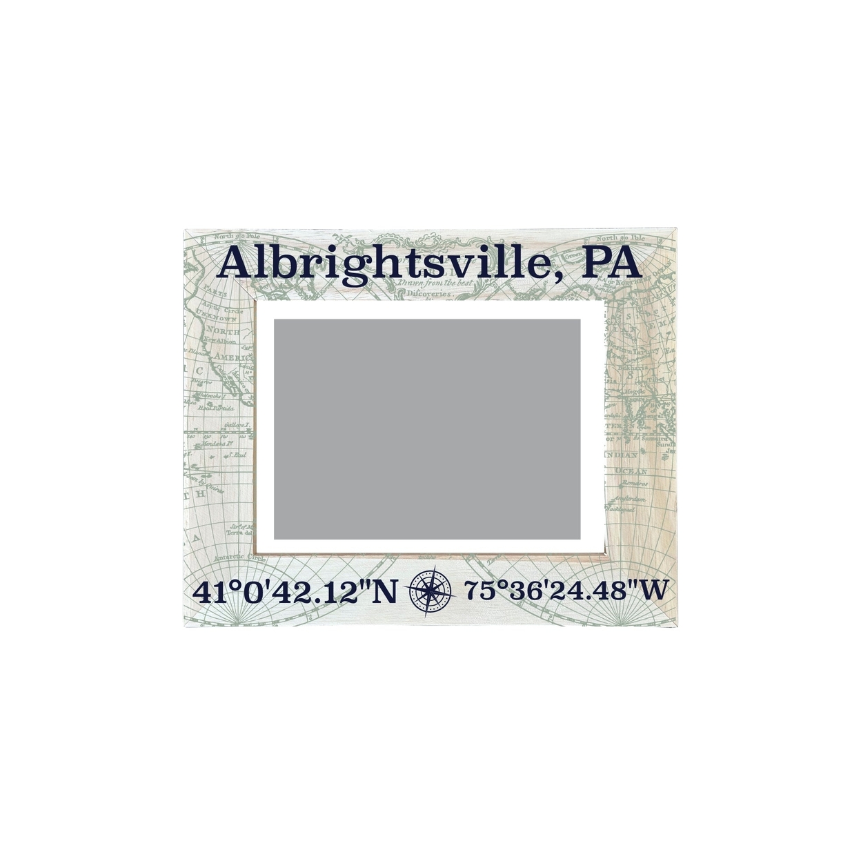 Albrightsville Pennsylvania Souvenir Wooden Photo Frame Compass Coordinates Design Matted To 4 X 6