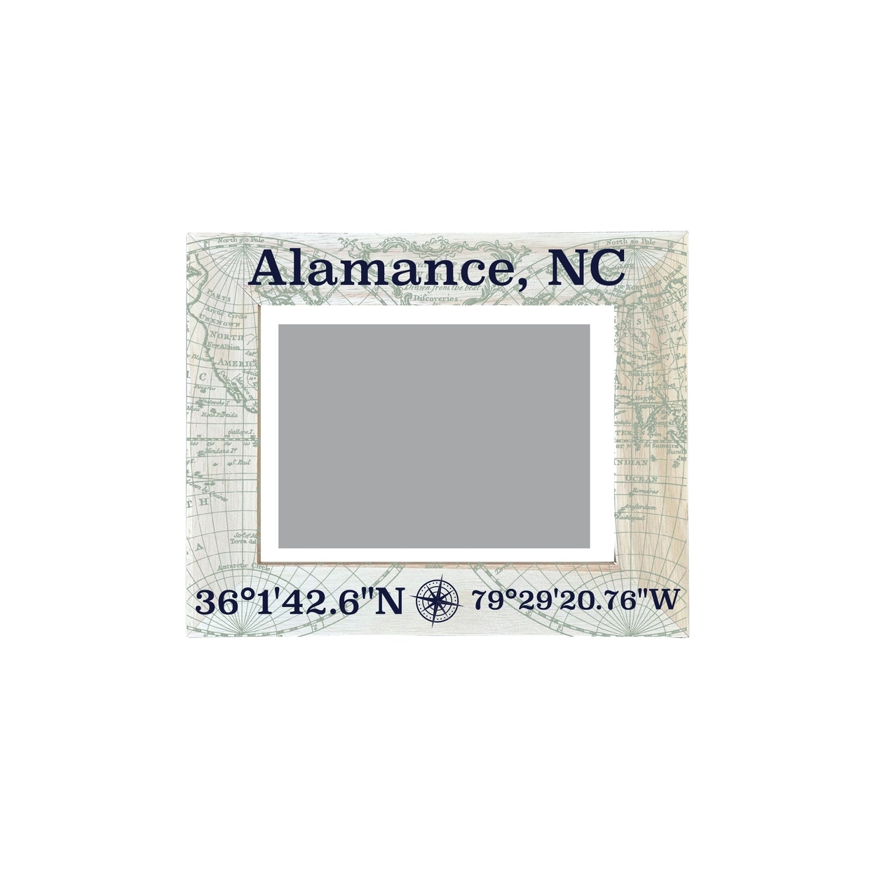 Alamance North Carolina Souvenir Wooden Photo Frame Compass Coordinates Design Matted To 4 X 6