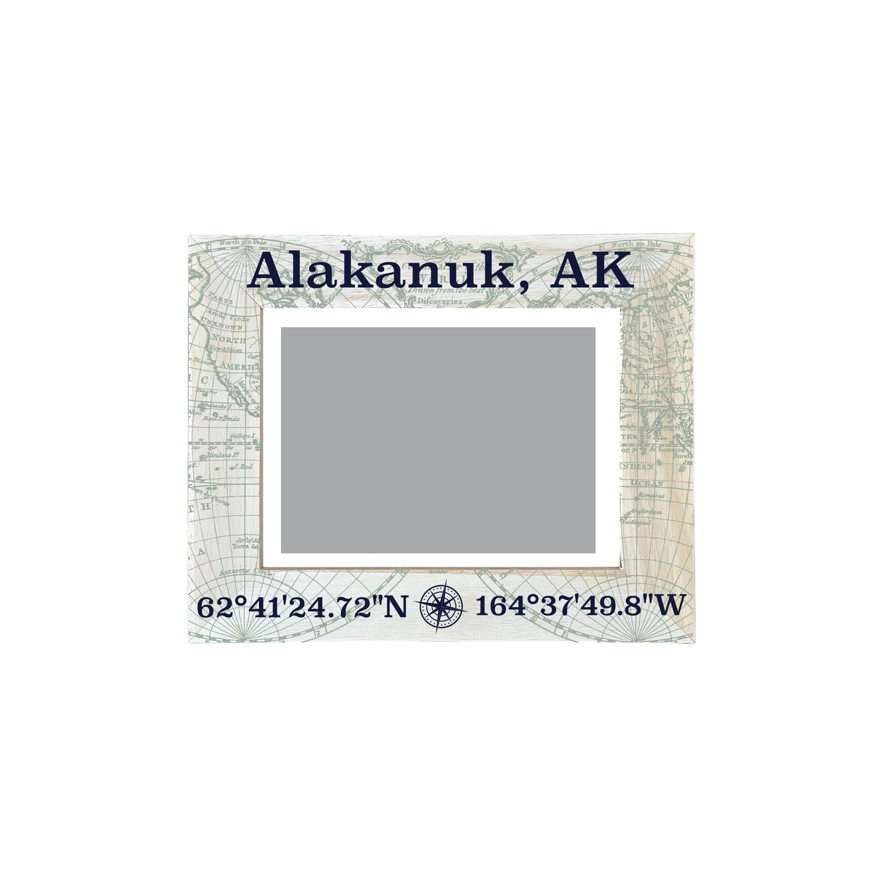 Alakanuk Alaska Souvenir Wooden Photo Frame Compass Coordinates Design Matted To 4 X 6