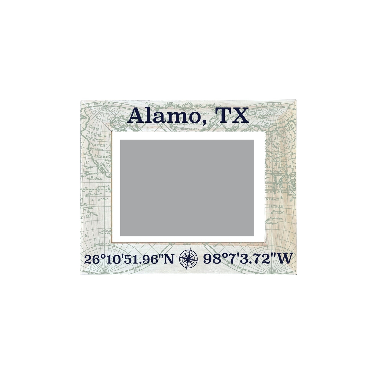 Alamo Texas Souvenir Wooden Photo Frame Compass Coordinates Design Matted To 4 X 6