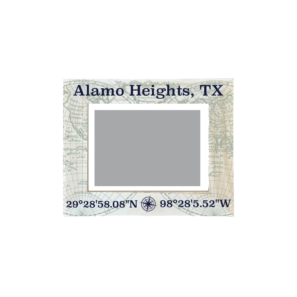 Alamo Heights Texas Souvenir Wooden Photo Frame Compass Coordinates Design Matted To 4 X 6
