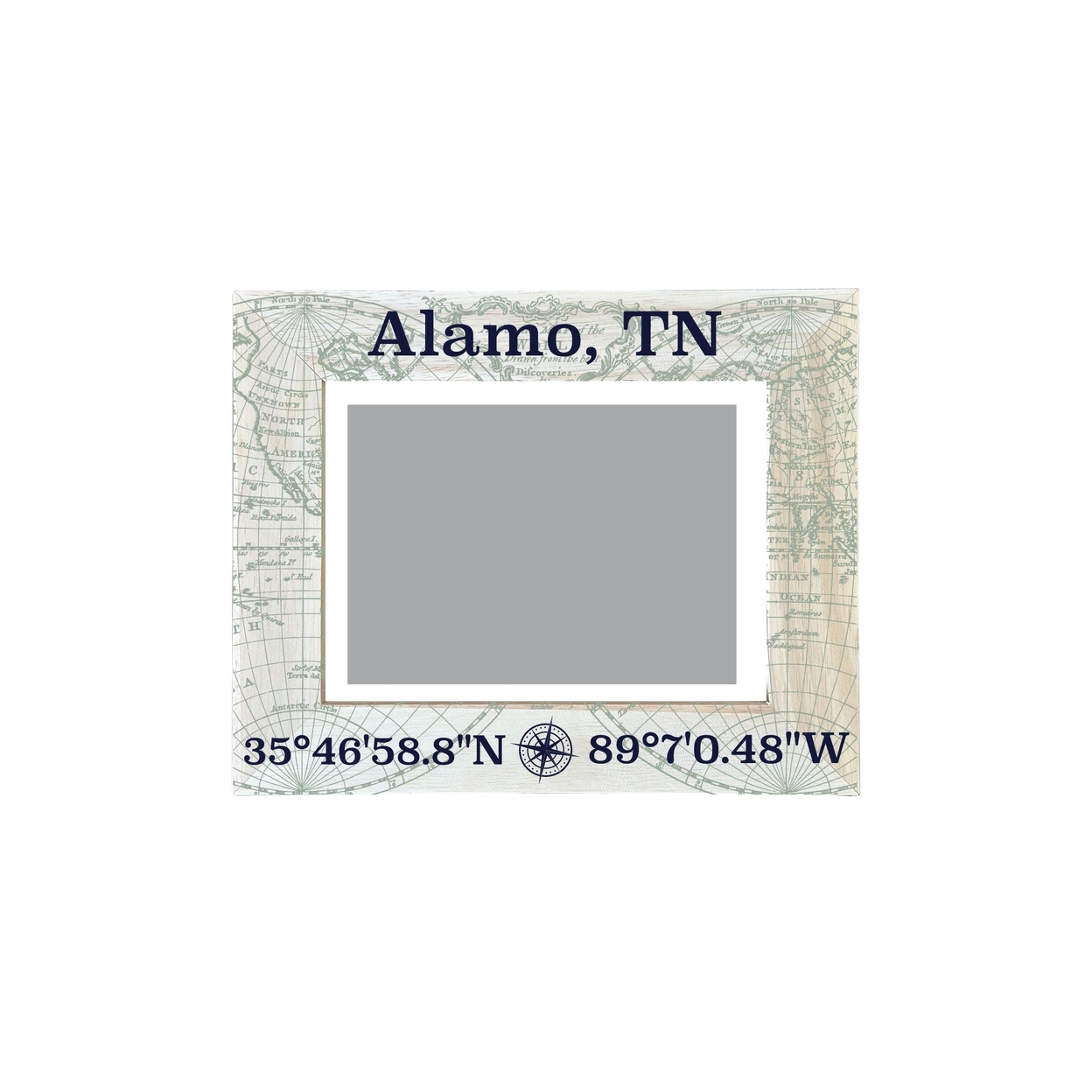 Alamo Tennessee Souvenir Wooden Photo Frame Compass Coordinates Design Matted To 4 X 6