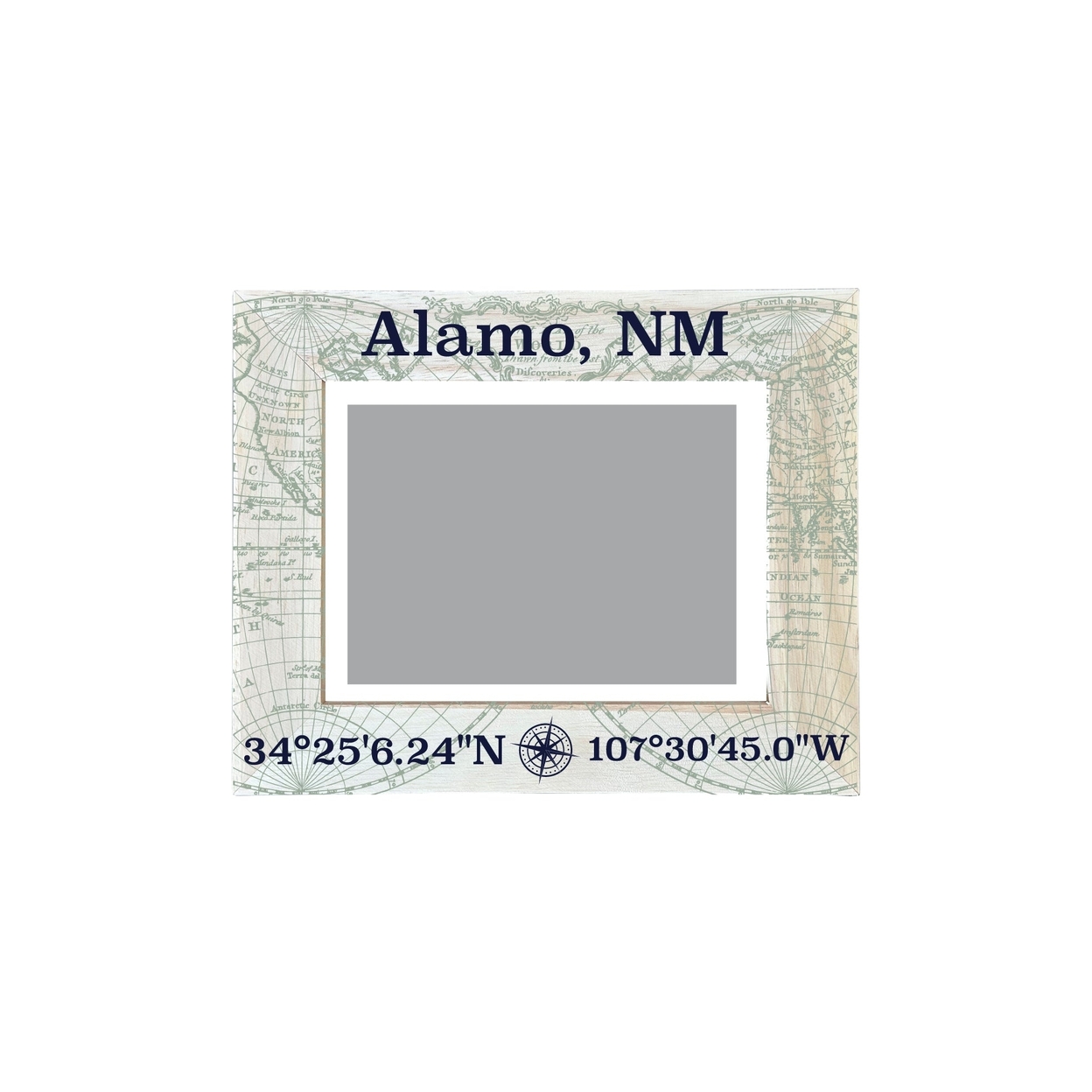 Alamo New Mexico Souvenir Wooden Photo Frame Compass Coordinates Design Matted To 4 X 6