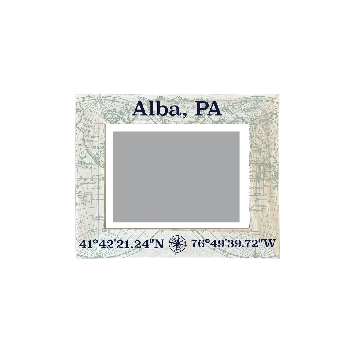 Alba Pennsylvania Souvenir Wooden Photo Frame Compass Coordinates Design Matted To 4 X 6