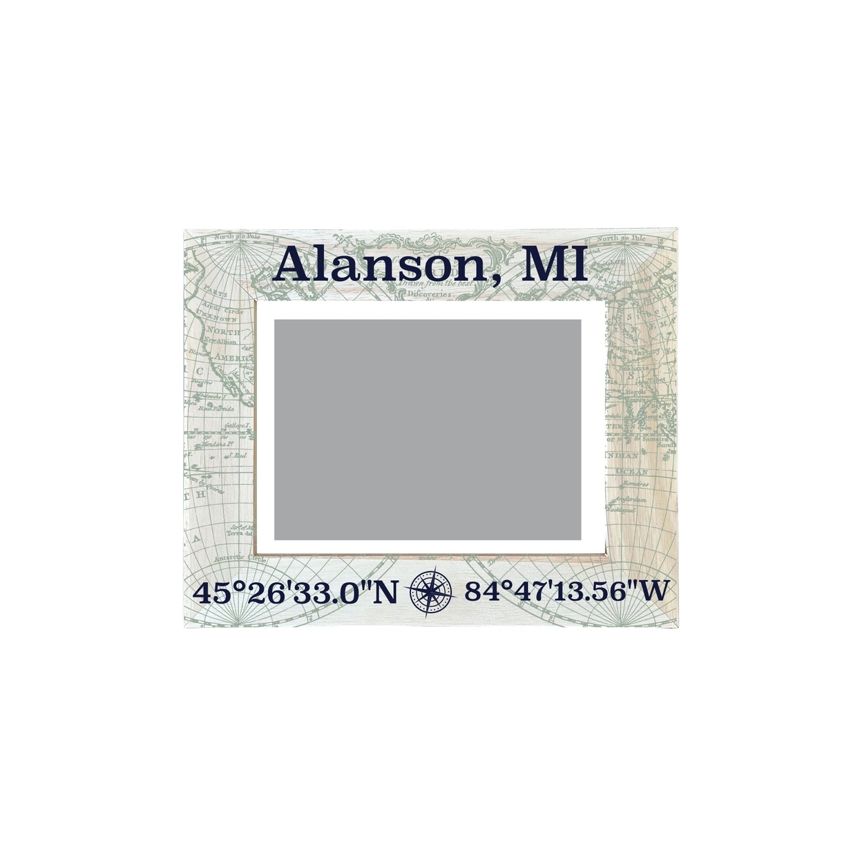 Alanson Michigan Souvenir Wooden Photo Frame Compass Coordinates Design Matted To 4 X 6