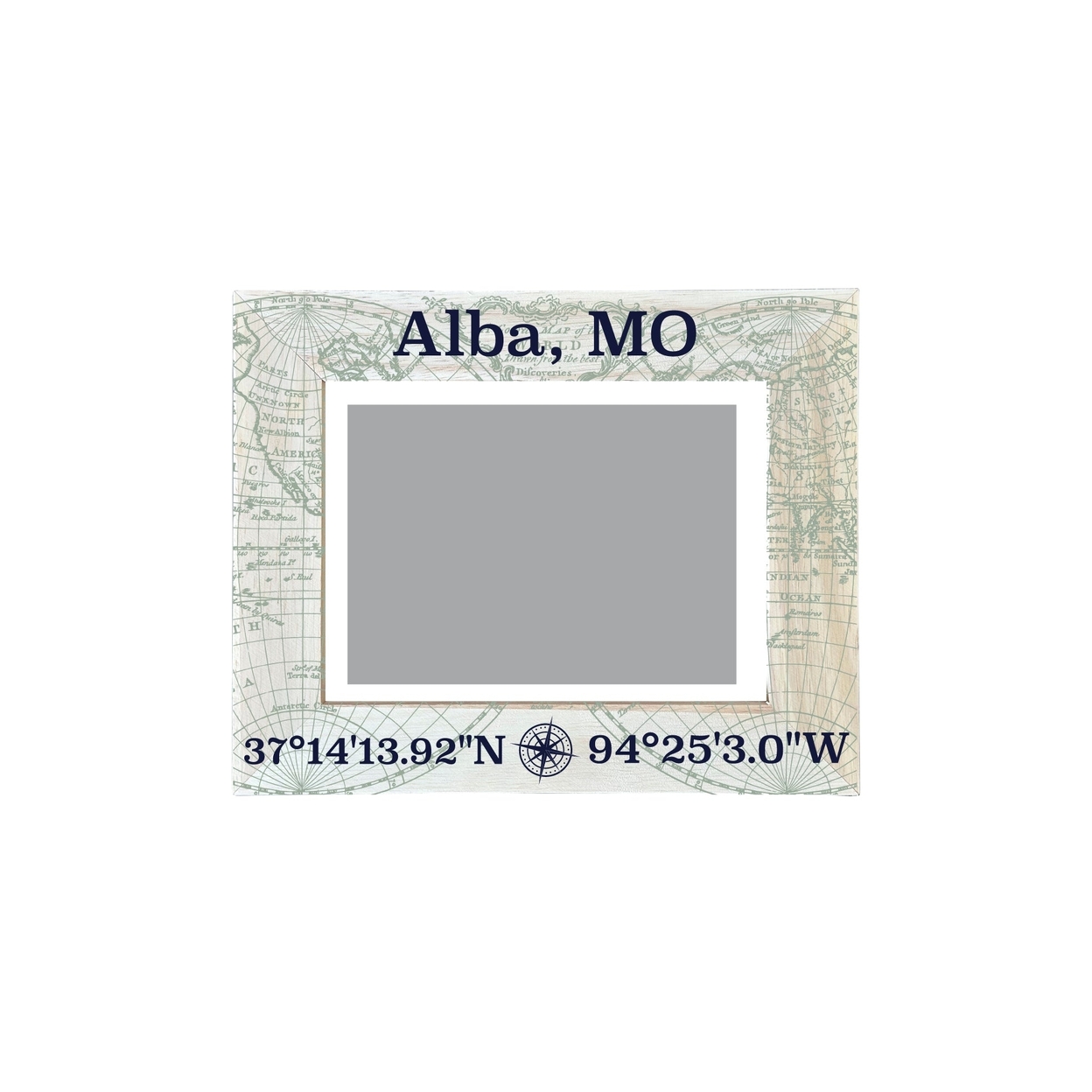 Alba Missouri Souvenir Wooden Photo Frame Compass Coordinates Design Matted To 4 X 6