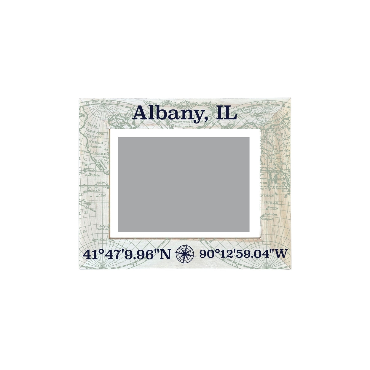 Albany Illinois Souvenir Wooden Photo Frame Compass Coordinates Design Matted To 4 X 6