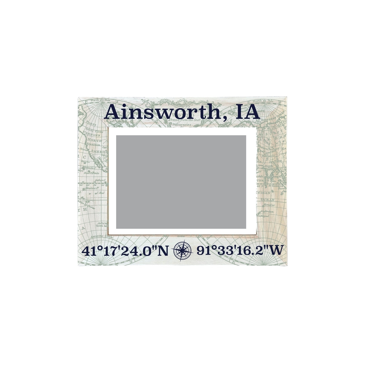 Ainsworth Iowa Souvenir Wooden Photo Frame Compass Coordinates Design Matted To 4 X 6