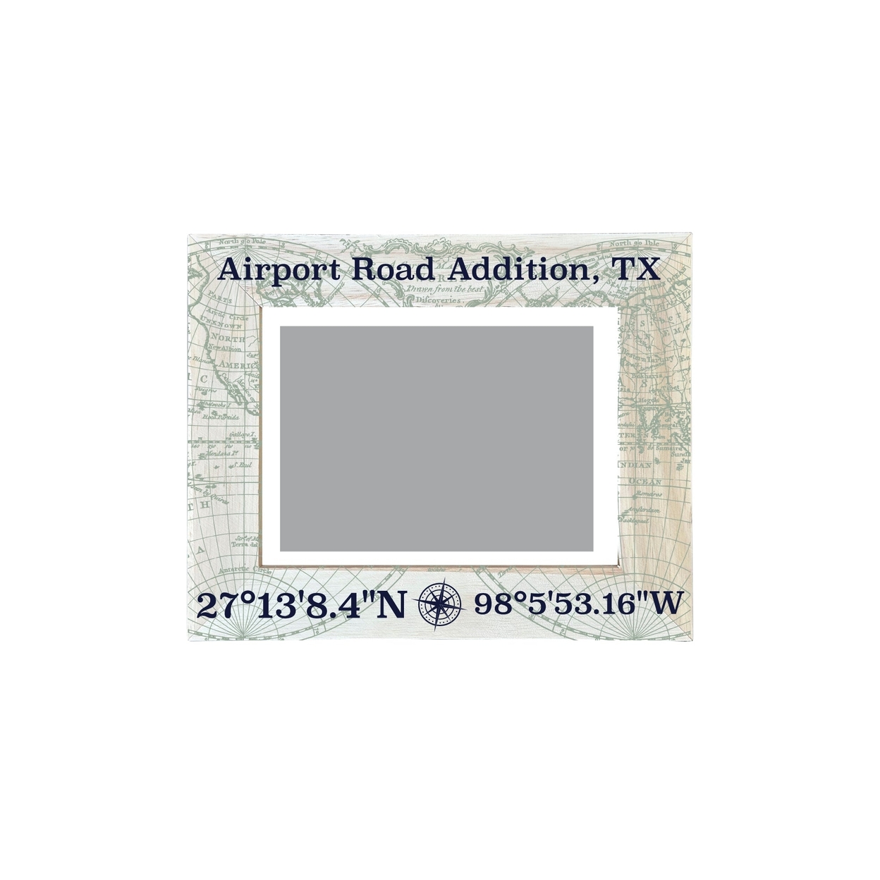 Airport Road Addition Texas Souvenir Wooden Photo Frame Compass Coordinates Design Matted To 4 X 6