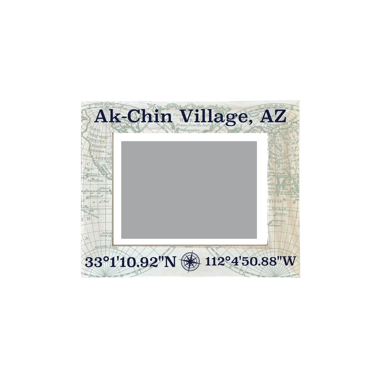 Ak-Chin Village Arizona Souvenir Wooden Photo Frame Compass Coordinates Design Matted To 4 X 6