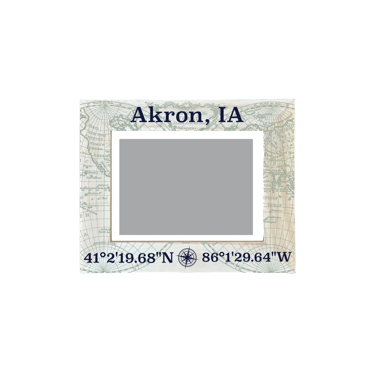 Akron Iowa Souvenir Wooden Photo Frame Compass Coordinates Design Matted To 4 X 6