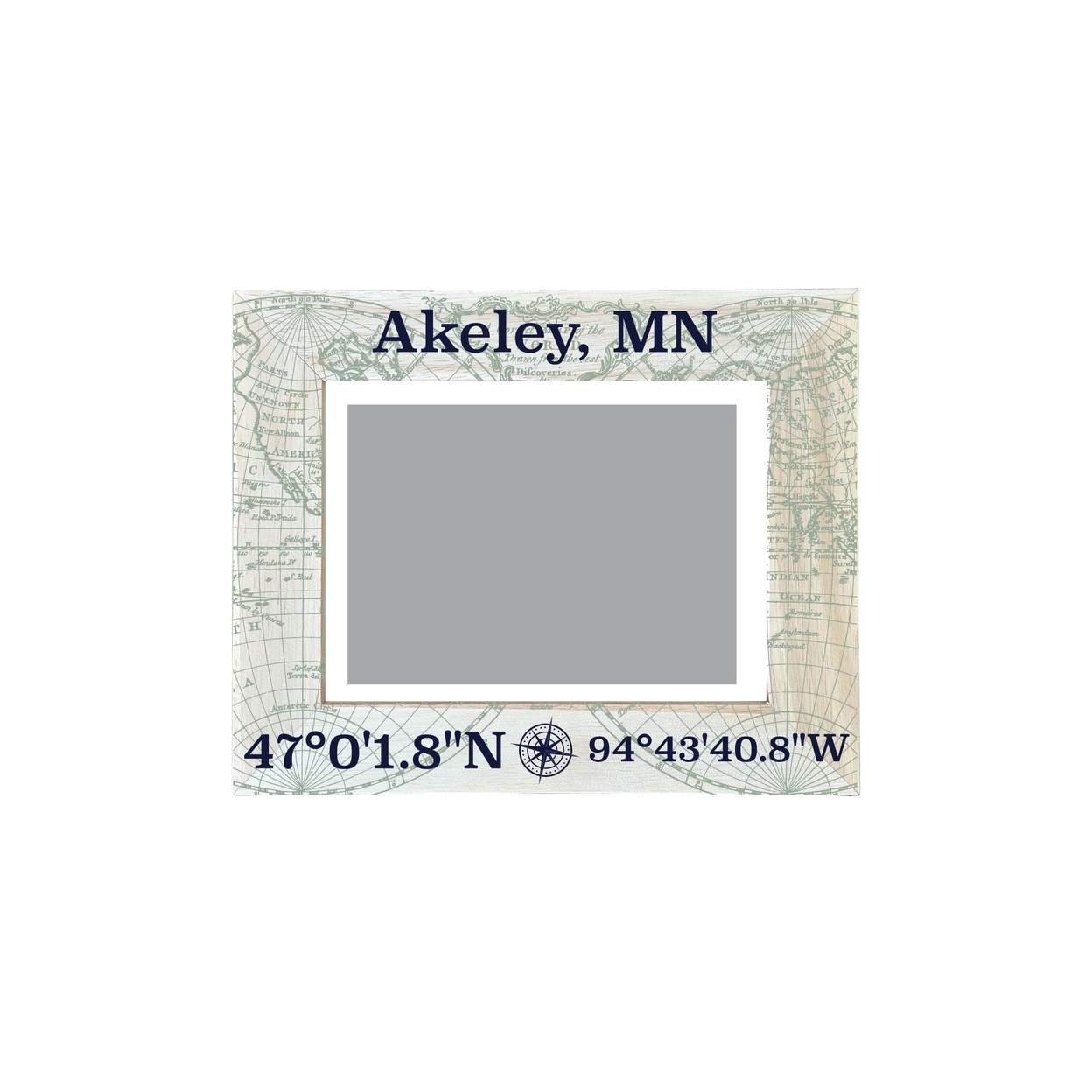 Akeley Minnesota Souvenir Wooden Photo Frame Compass Coordinates Design Matted To 4 X 6