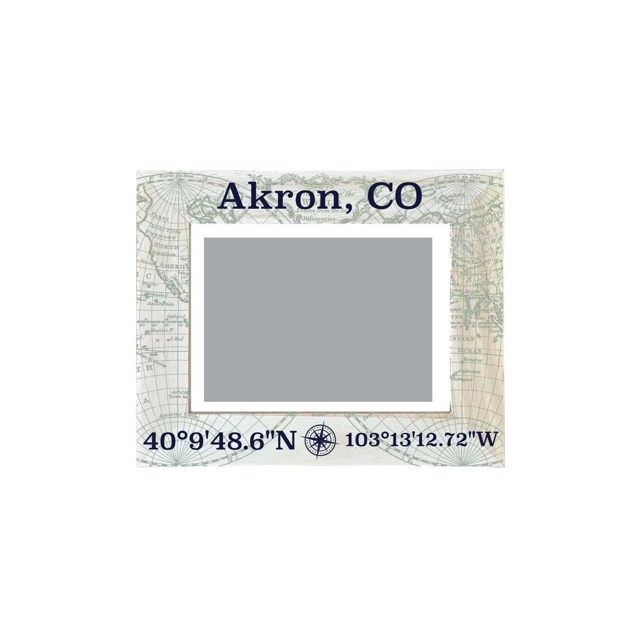 Akron Colorado Souvenir Wooden Photo Frame Compass Coordinates Design Matted To 4 X 6