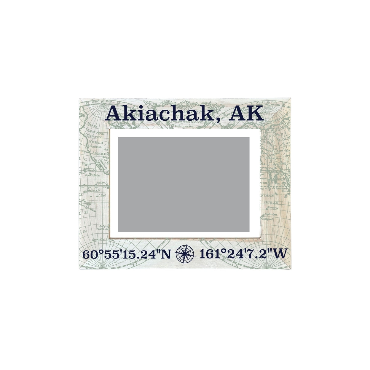 Akiachak Alaska Souvenir Wooden Photo Frame Compass Coordinates Design Matted To 4 X 6