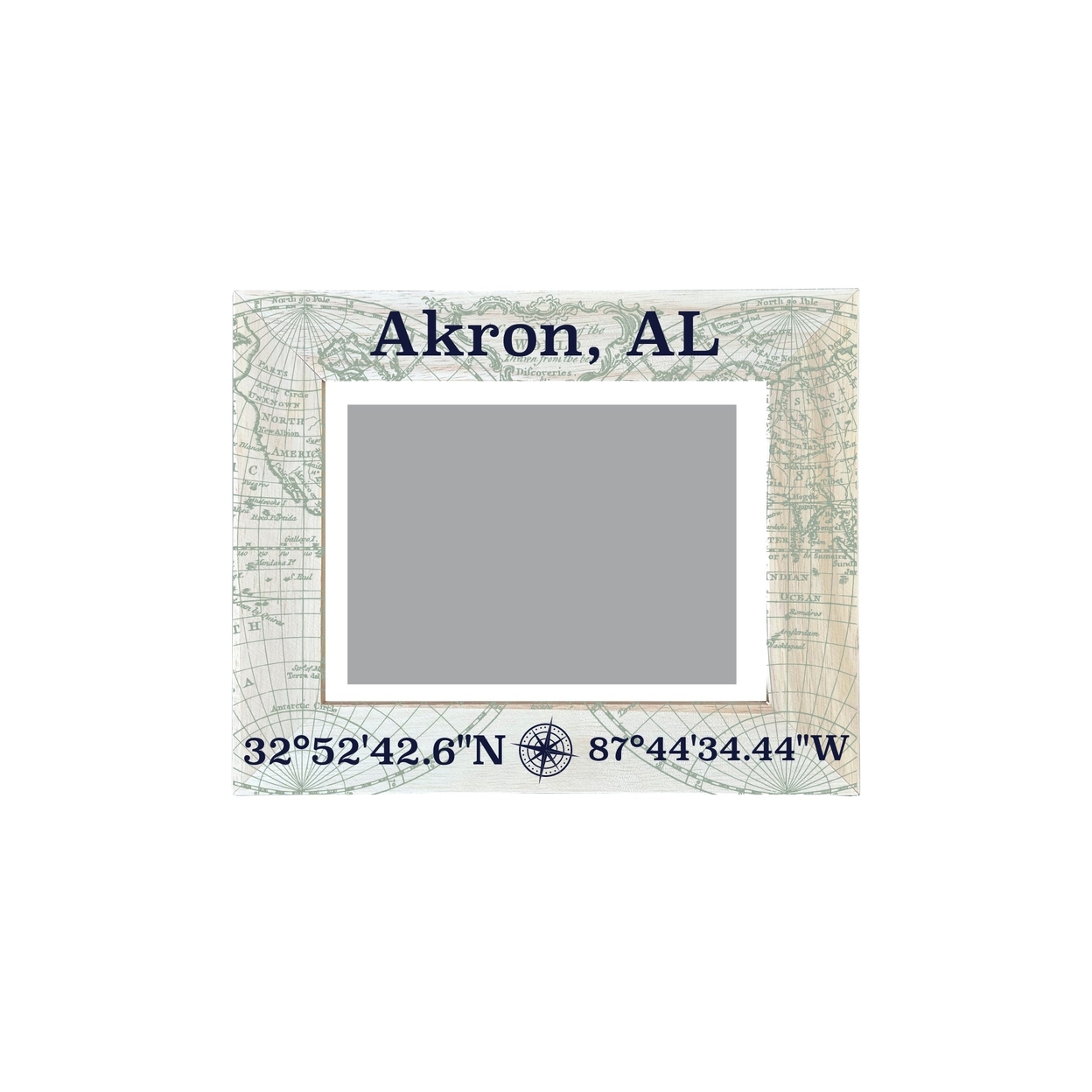 Akron Alabama Souvenir Wooden Photo Frame Compass Coordinates Design Matted To 4 X 6