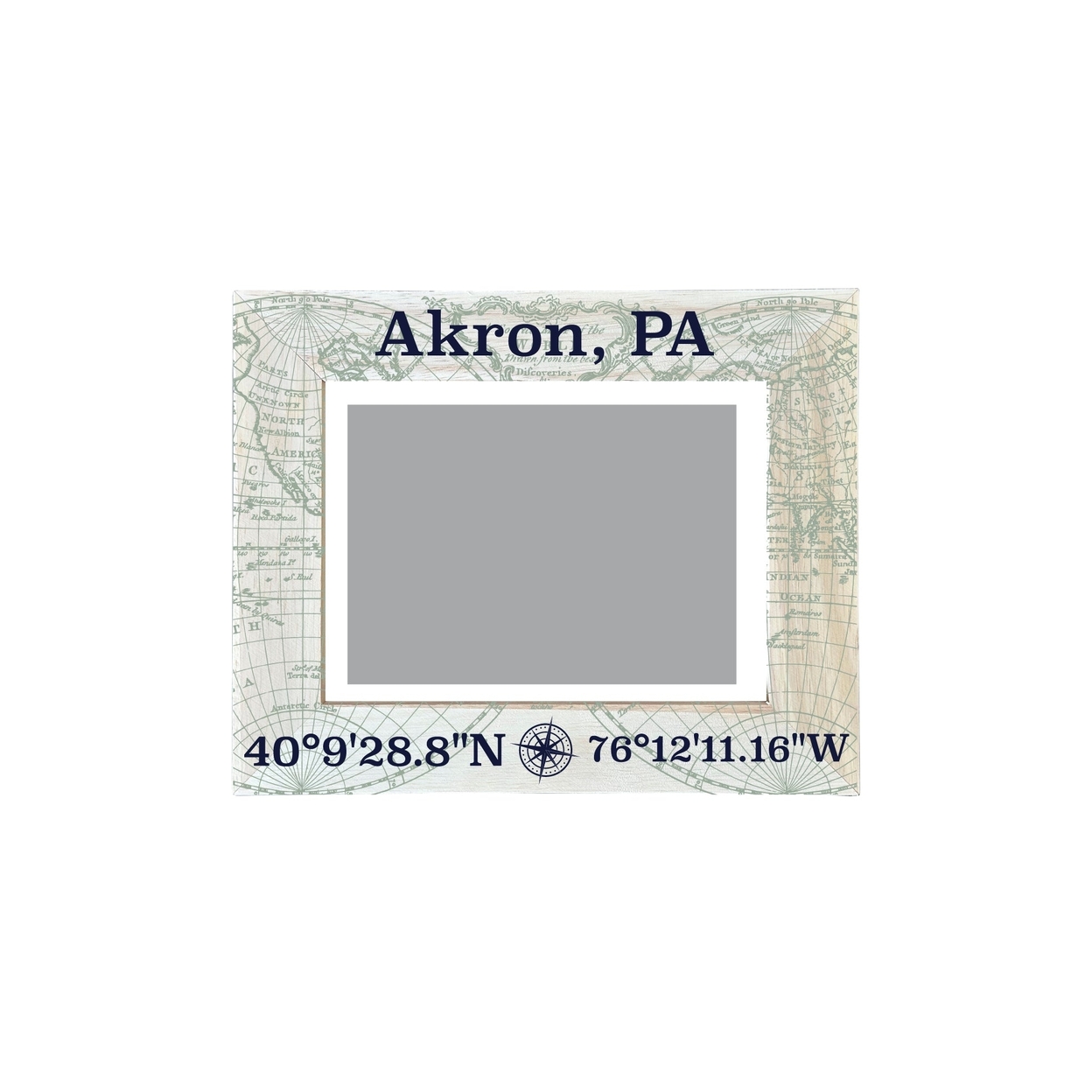 Akron Pennsylvania Souvenir Wooden Photo Frame Compass Coordinates Design Matted To 4 X 6