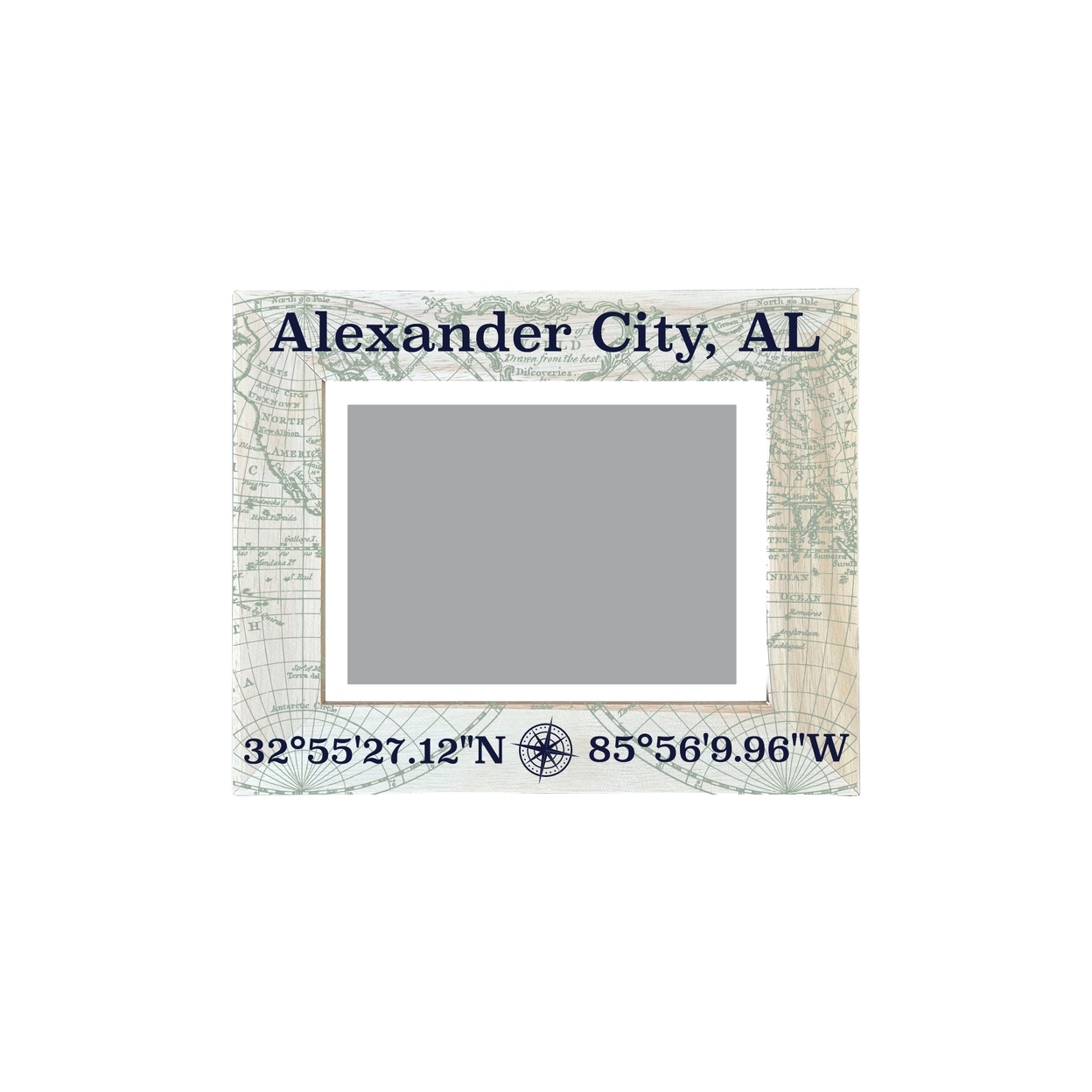 Alexander City Alabama Souvenir Wooden Photo Frame Compass Coordinates Design Matted To 4 X 6