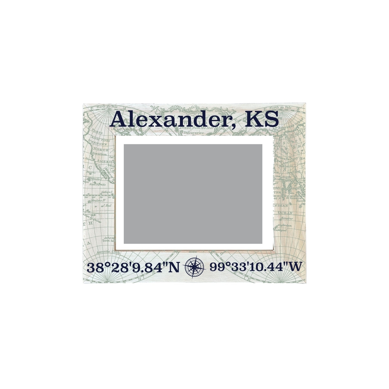 Alexander Kansas Souvenir Wooden Photo Frame Compass Coordinates Design Matted To 4 X 6