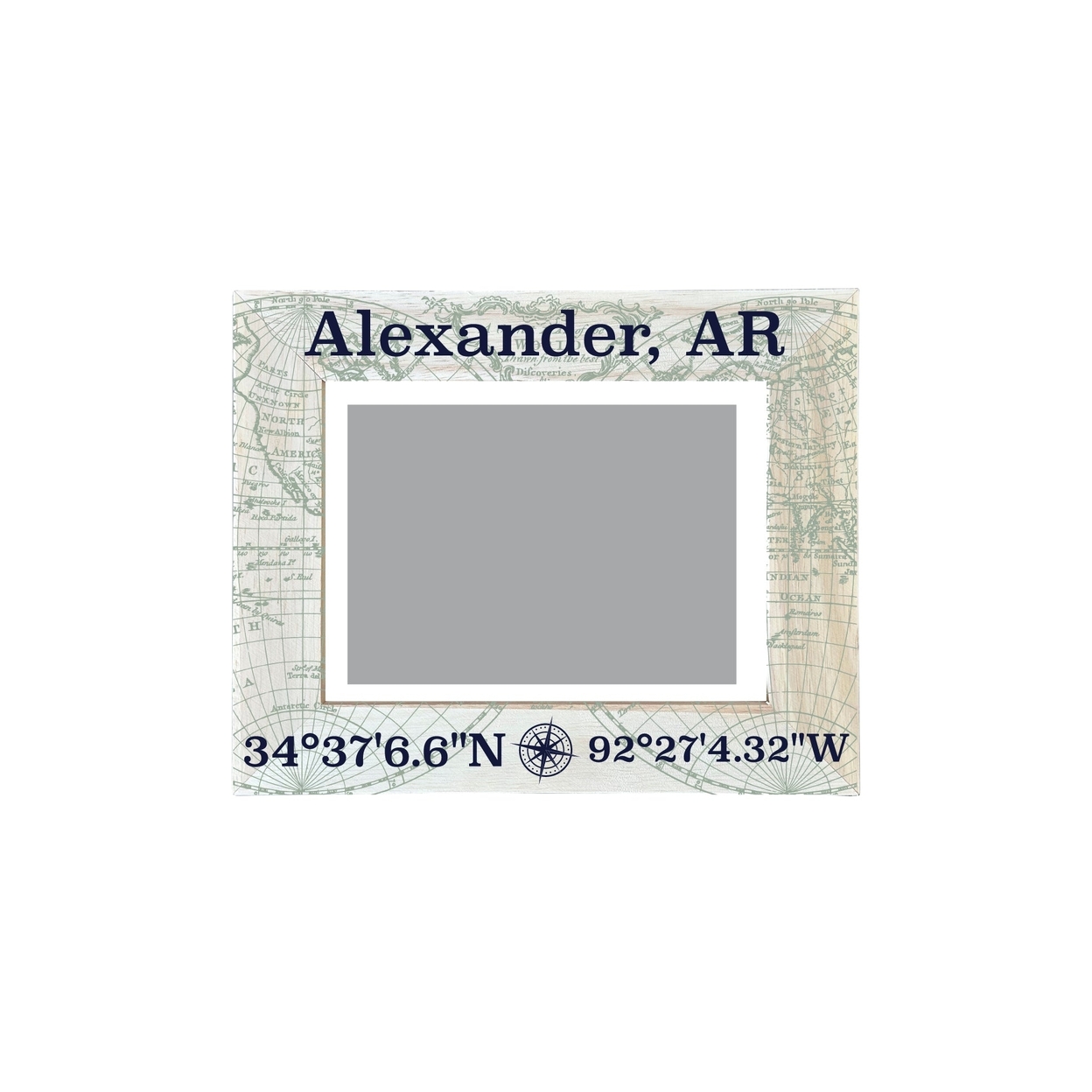 Alexander Arkansas Souvenir Wooden Photo Frame Compass Coordinates Design Matted To 4 X 6