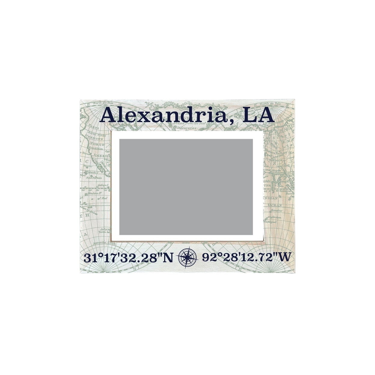 Alexandria Louisiana Souvenir Wooden Photo Frame Compass Coordinates Design Matted To 4 X 6