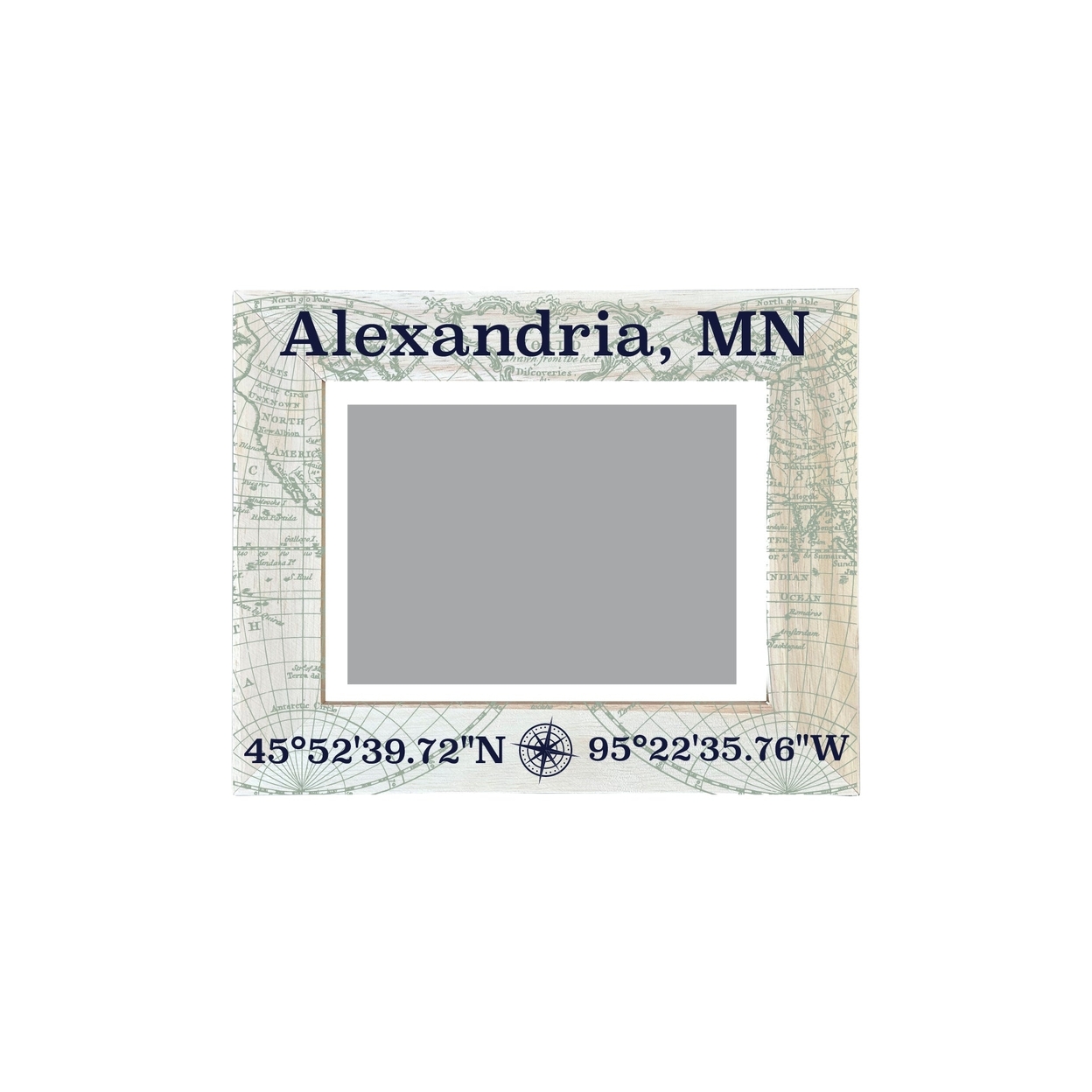 Alexandria Minnesota Souvenir Wooden Photo Frame Compass Coordinates Design Matted To 4 X 6