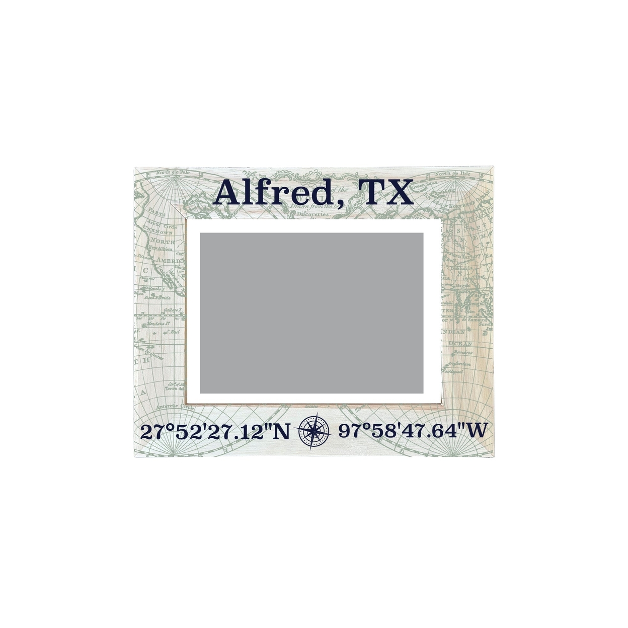Alfred Texas Souvenir Wooden Photo Frame Compass Coordinates Design Matted To 4 X 6