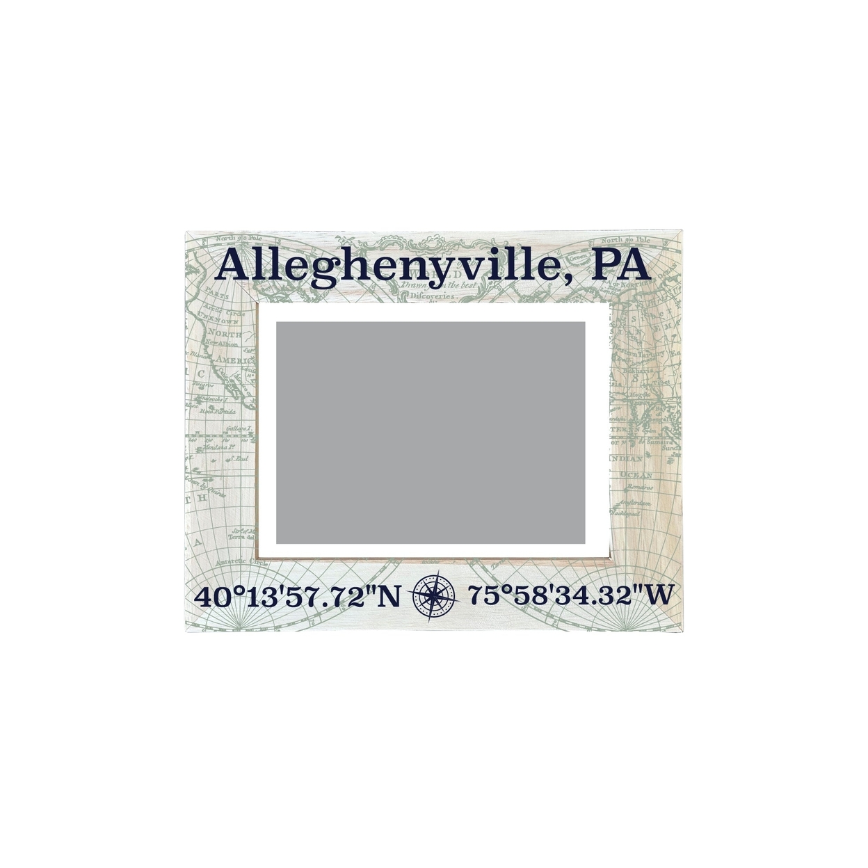Alleghenyville Pennsylvania Souvenir Wooden Photo Frame Compass Coordinates Design Matted To 4 X 6