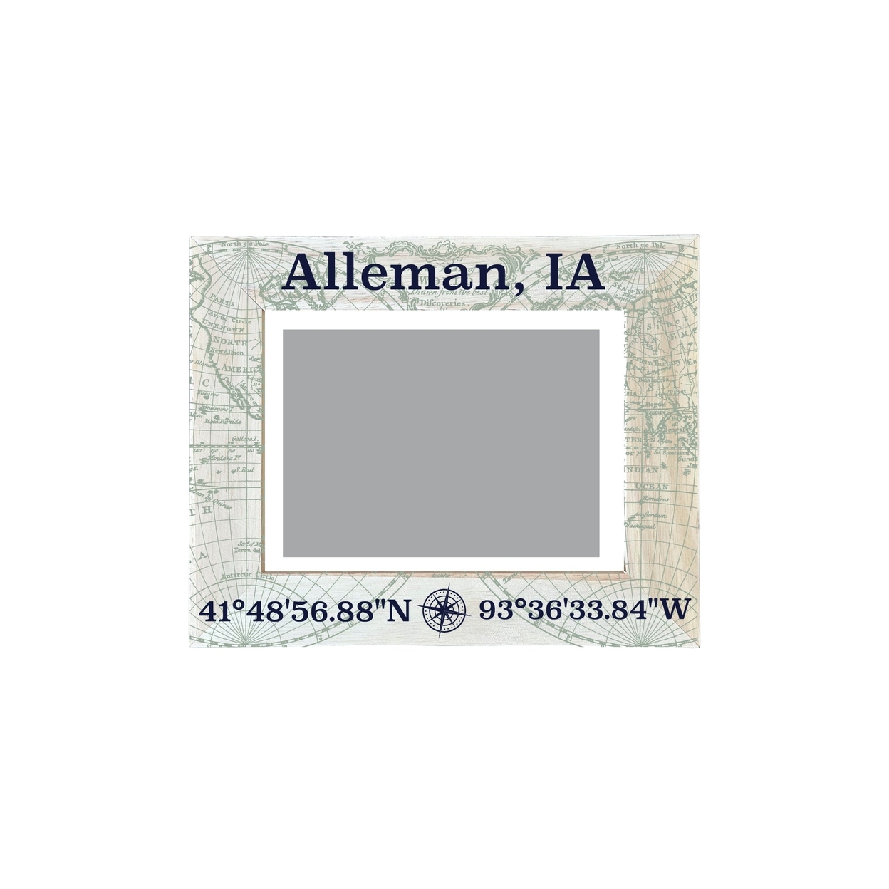 Alleman Iowa Souvenir Wooden Photo Frame Compass Coordinates Design Matted To 4 X 6