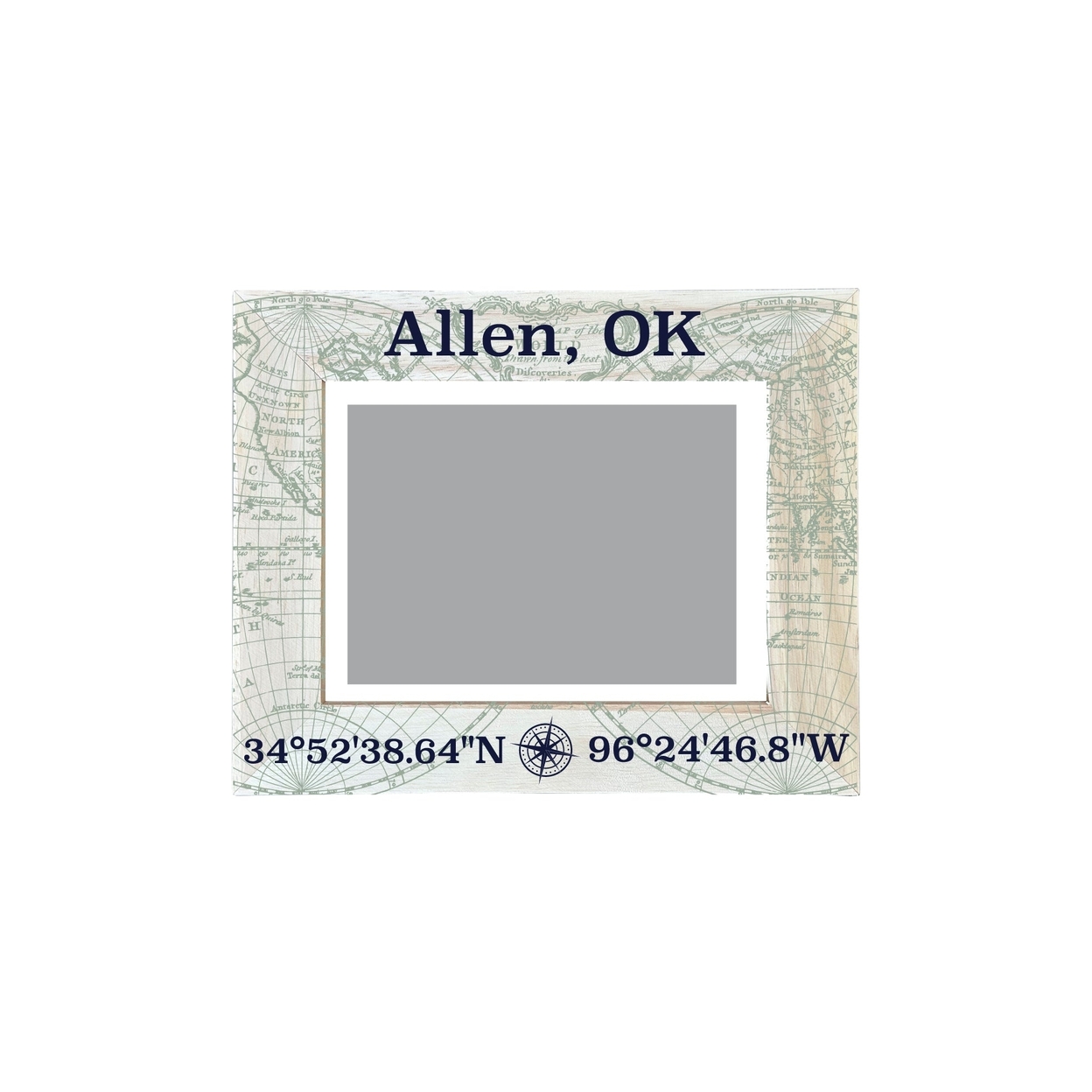 Allen Oklahoma Souvenir Wooden Photo Frame Compass Coordinates Design Matted To 4 X 6