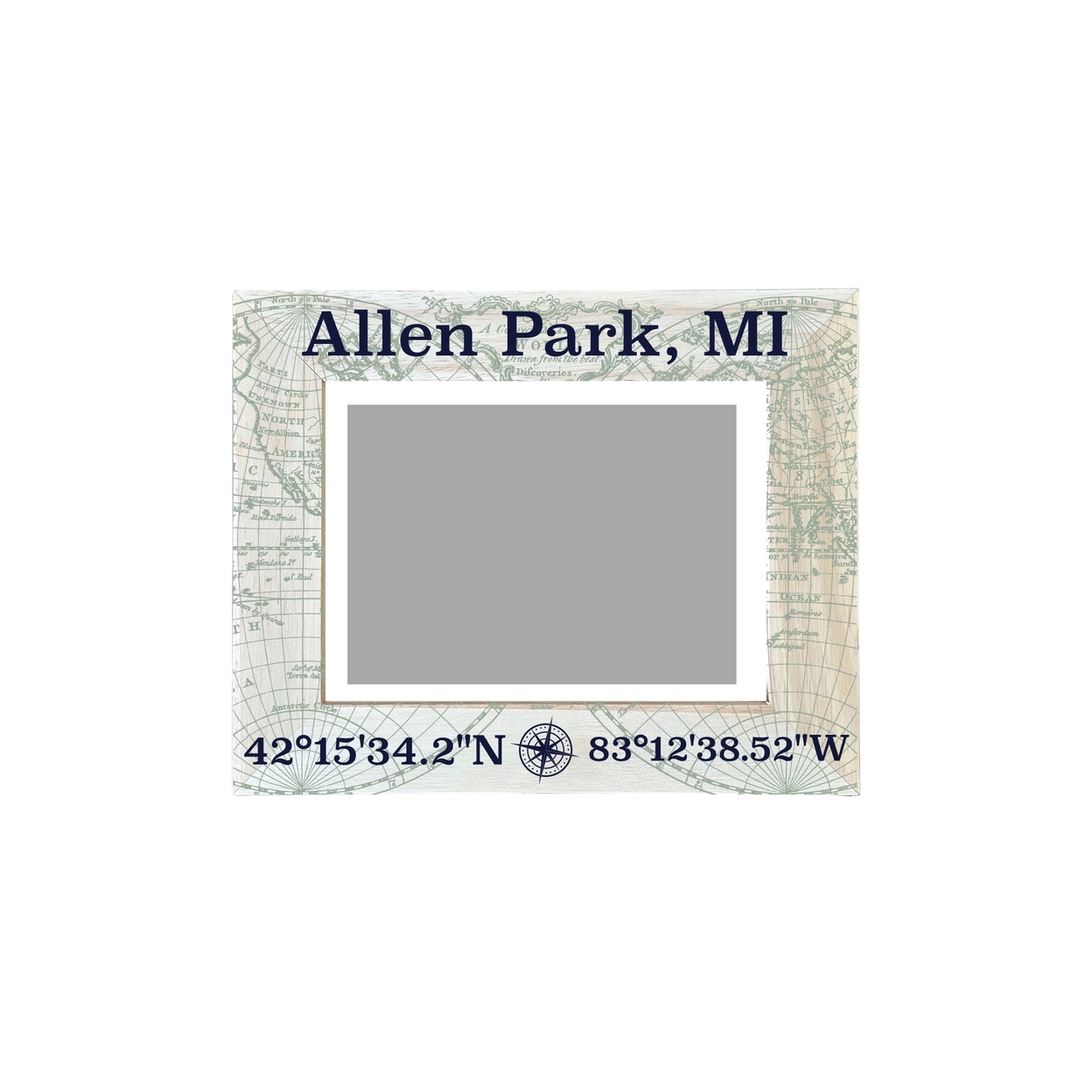 Allen Park Michigan Souvenir Wooden Photo Frame Compass Coordinates Design Matted To 4 X 6